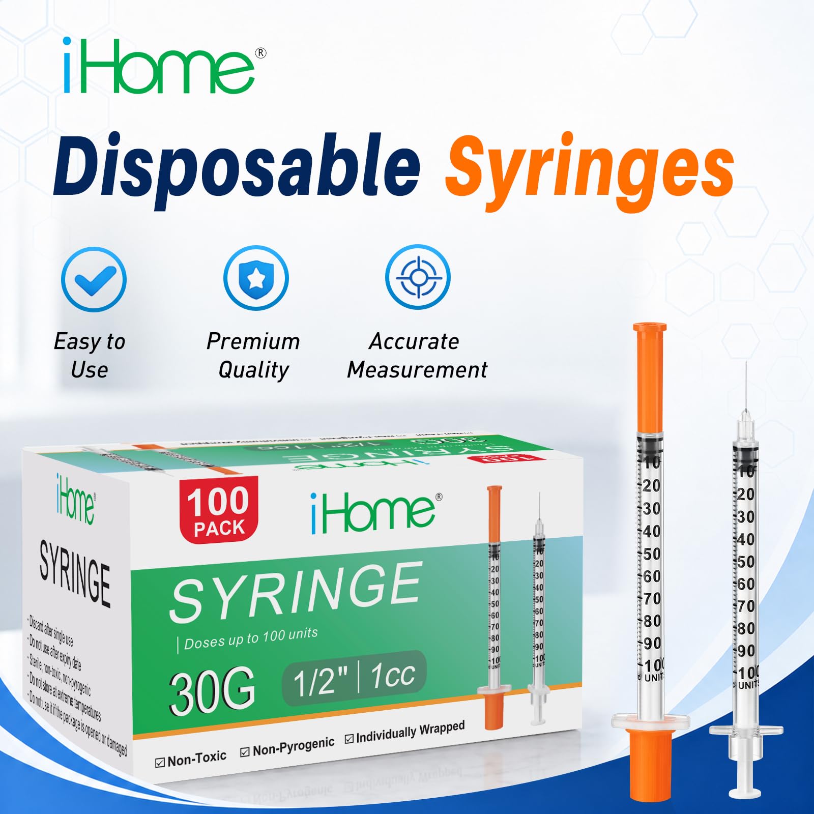 1ML 30G 1/2"(13mm) Individually Wrapped Disposable Syringes 100 Pack Lab Supplies Dispensing Scientific Supplies(1CC 30G 1/2"-100PACK) — Amazon image 8