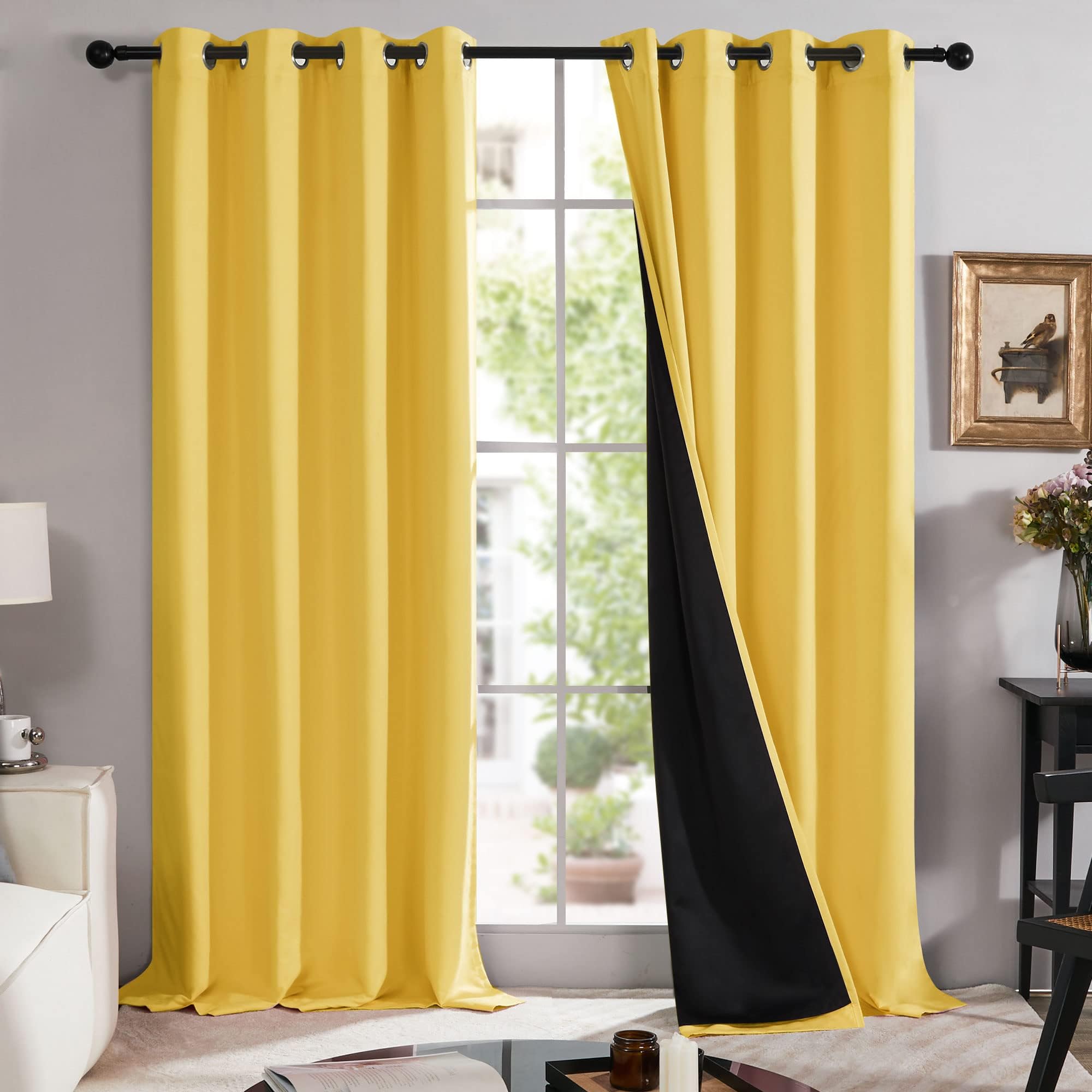 Deconovo Cortinas Termicas Aislantes Frio y Calor Opacas 100% para Salon Dormitorio con Ojales 2 Piezas 140x180cm Amarillo