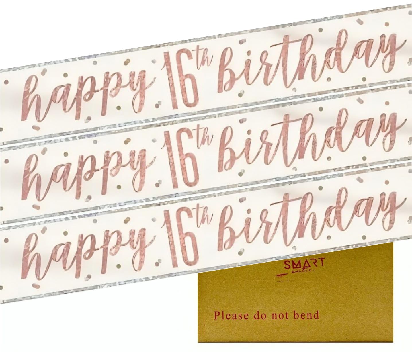 9ft Banner Happy 16th Birthday Sparkling Fizz White & Rose Gold Holographic Foil Pennant (274cm) – Stunning Dazzling Party Decor for a Memorable Milestone