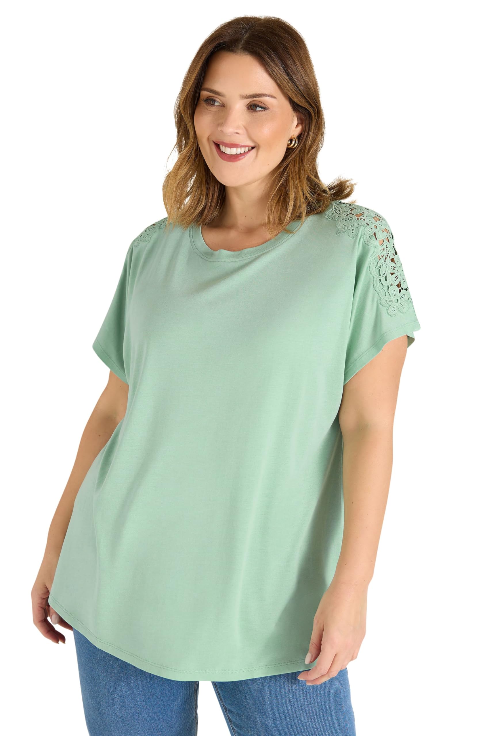 EVANS Curve Women's Plus Size Crochet Shoulder Modal T-Shirt