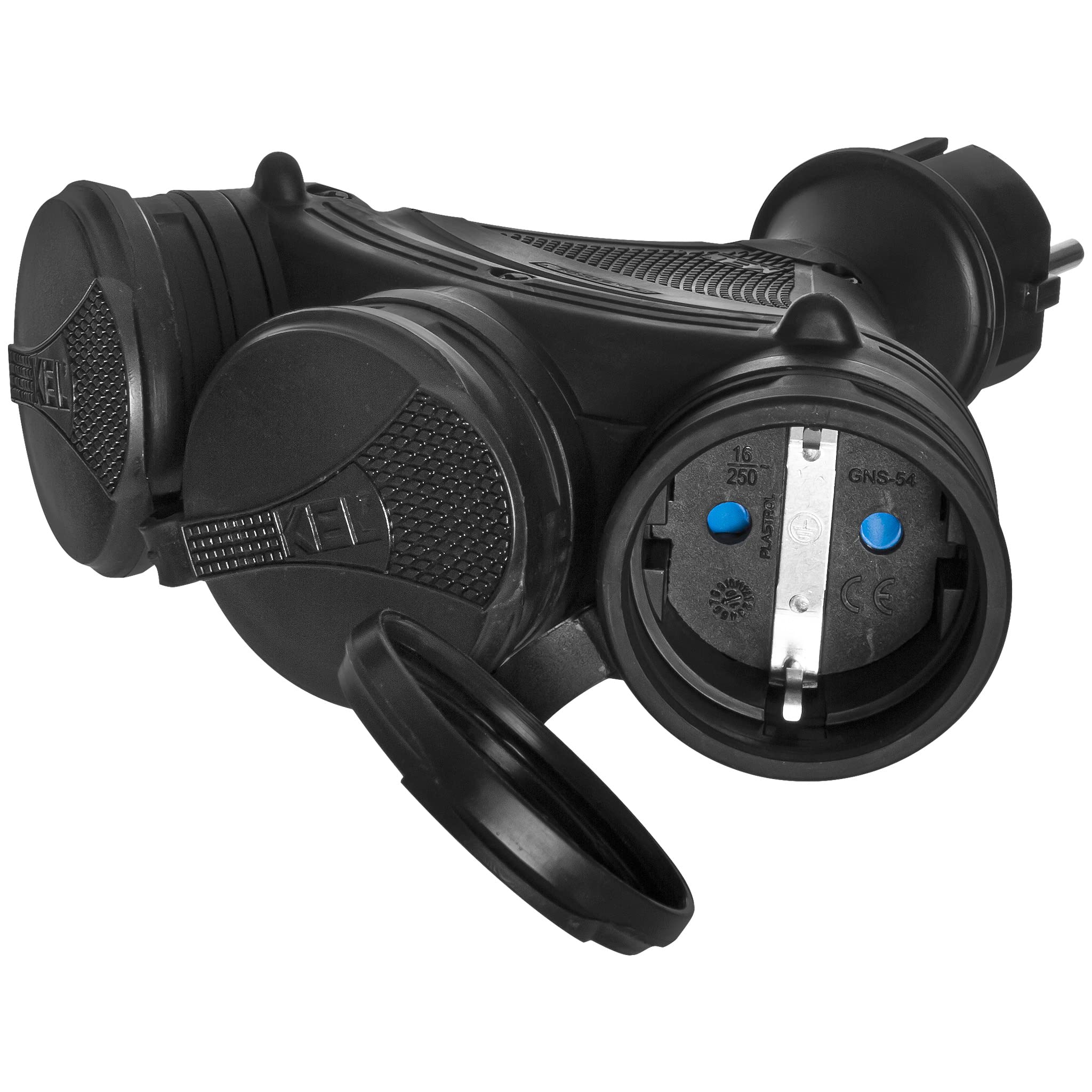Distribuidor móvil Schuko enchufe triple de 3 enchufes y tapa hermética, 16 A/250 V, 3 pines, IP44, desmontable, para exteriores