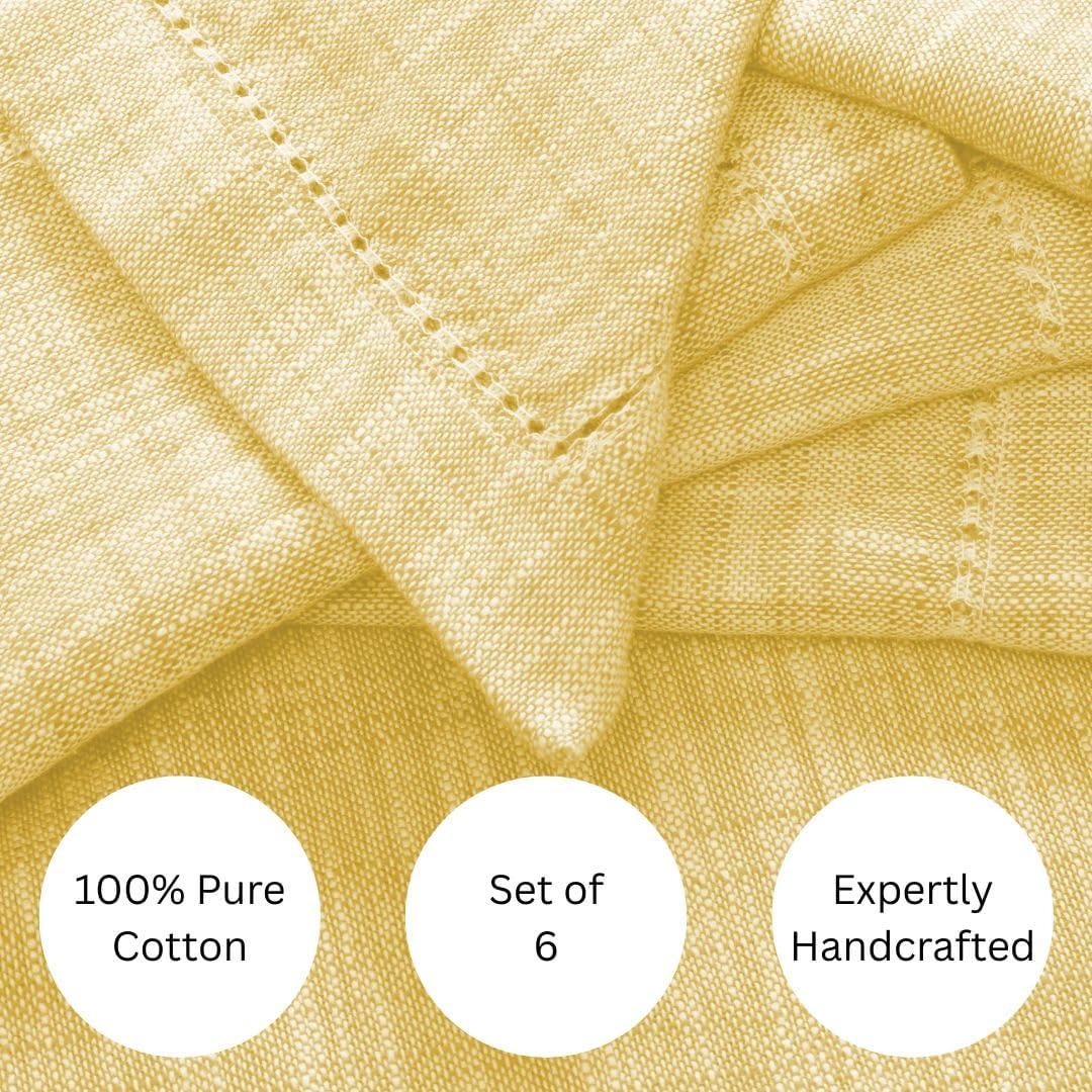 Slub Textured Dinner Napkins Set of 6-100% Cotton Cloth Napkins 18x18 Inch - Soft Durable Washable Fabric Napkins for Everyday Use & Special Occasions Christmas - Yellow