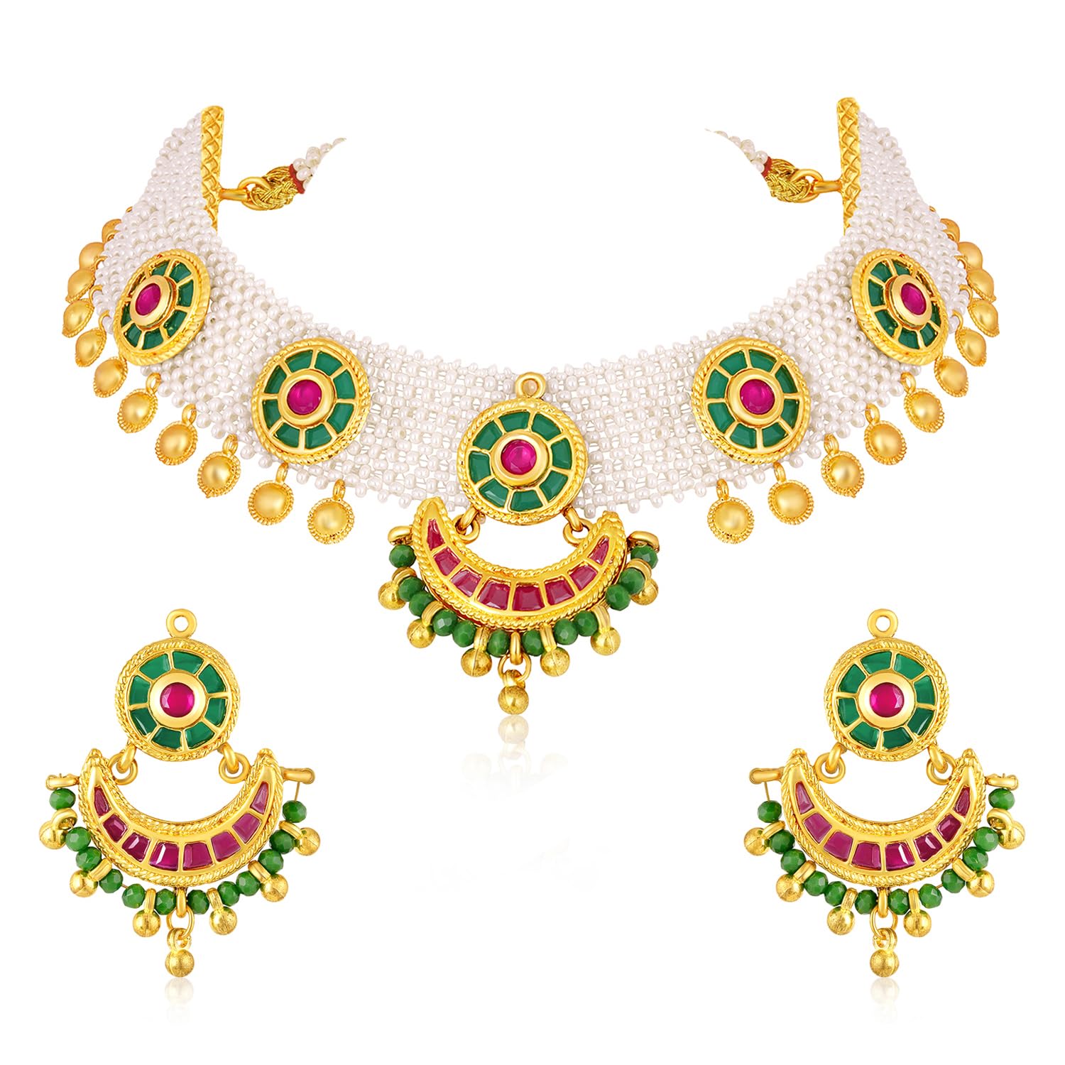 Peora Gold Plated Rani Pink Green Synthetic Stone & Beads Studded Necklace Dangle Earrings Ethnic Jewellery Set for Women & Girls (B0DDKKB2YS) Amazon Price History, Amazon Price Tracker