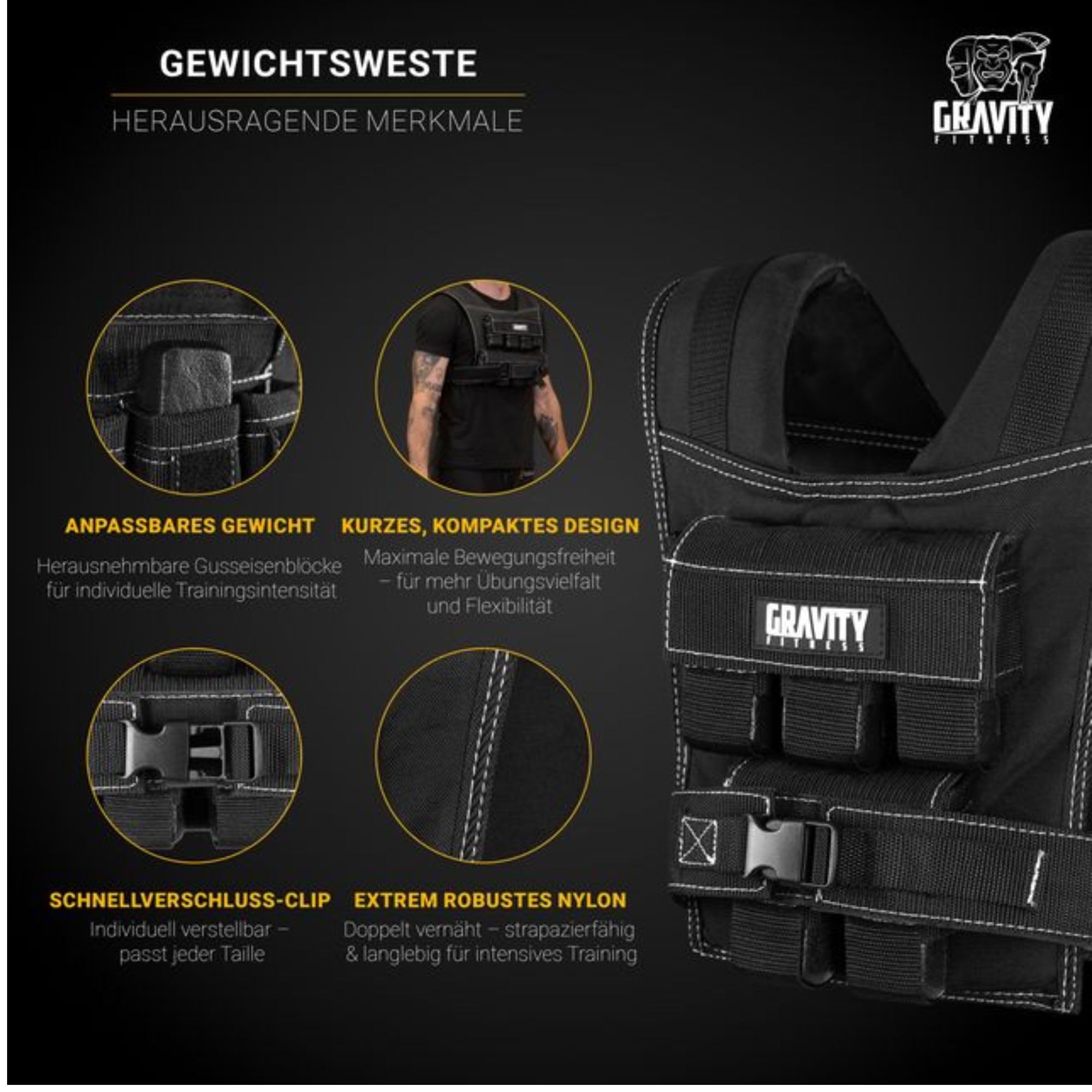Gravity Fitness Weighted Vest - 15kg - 20kg - Fully Adjustable. Calisthenics, Crossfit, Strength Training, Home and Commercial use.