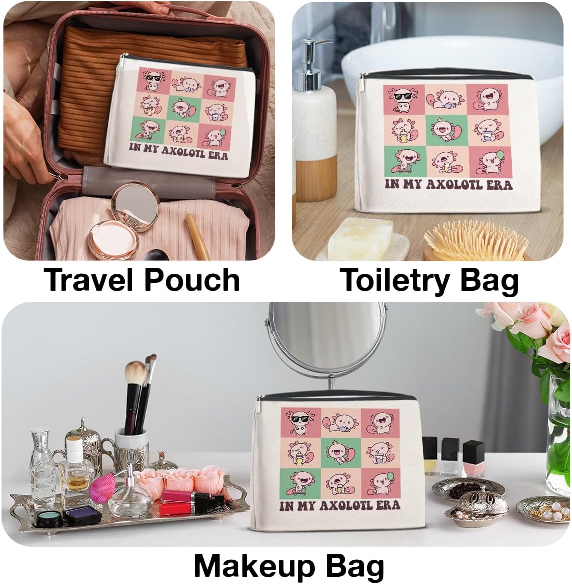 NGAEAK Axolotl Gifts Cosmetic Bag in My Axolotl Era Zipper Makeup Pouch Axolotls Themed Gifts Small Makeup Bag - Image 5