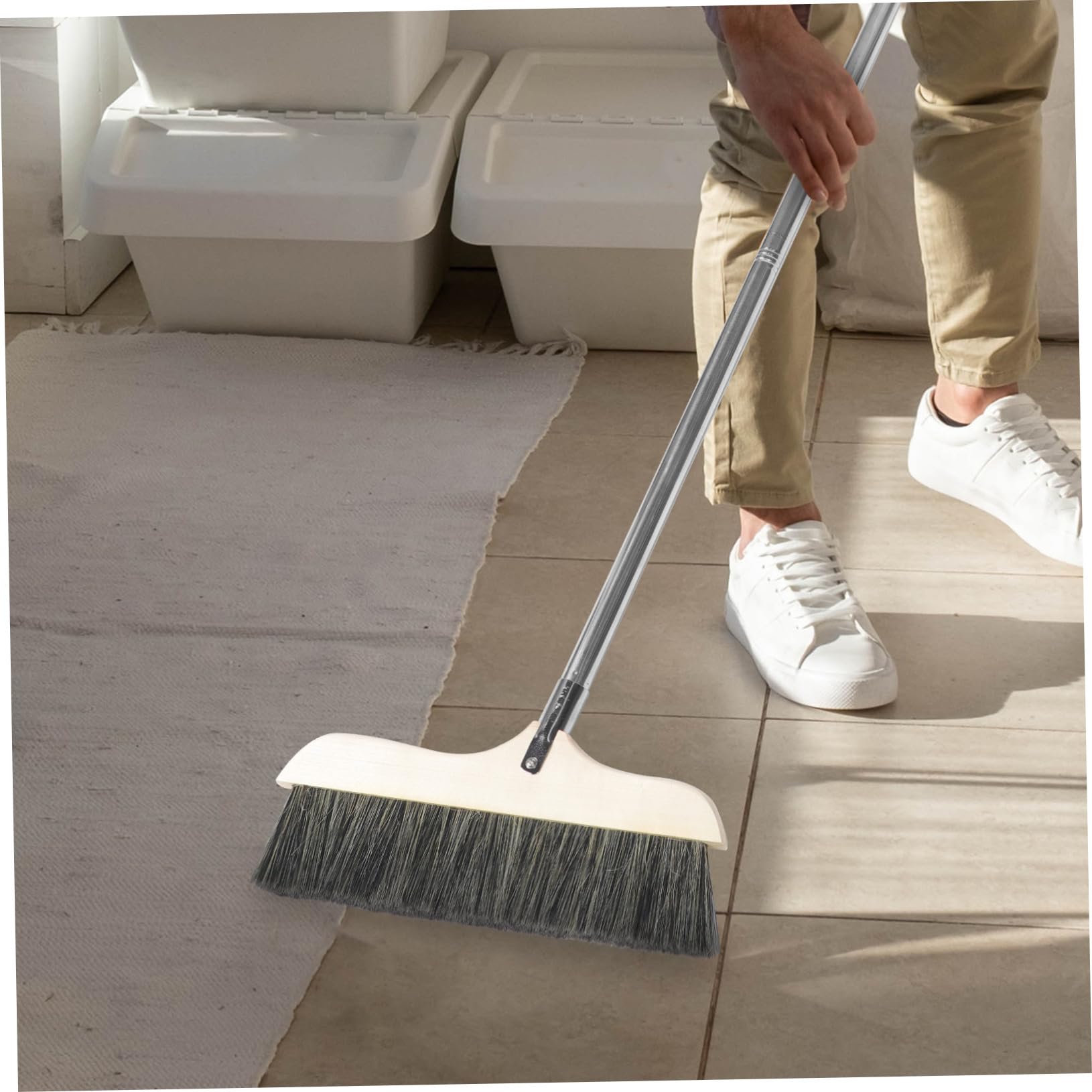 Scopa da Interni con Manico lungo Staccabile Scopa per Pulire Pavimenti in Casa e Ufficio Leggera Setole Morbide per Angoli Difficili