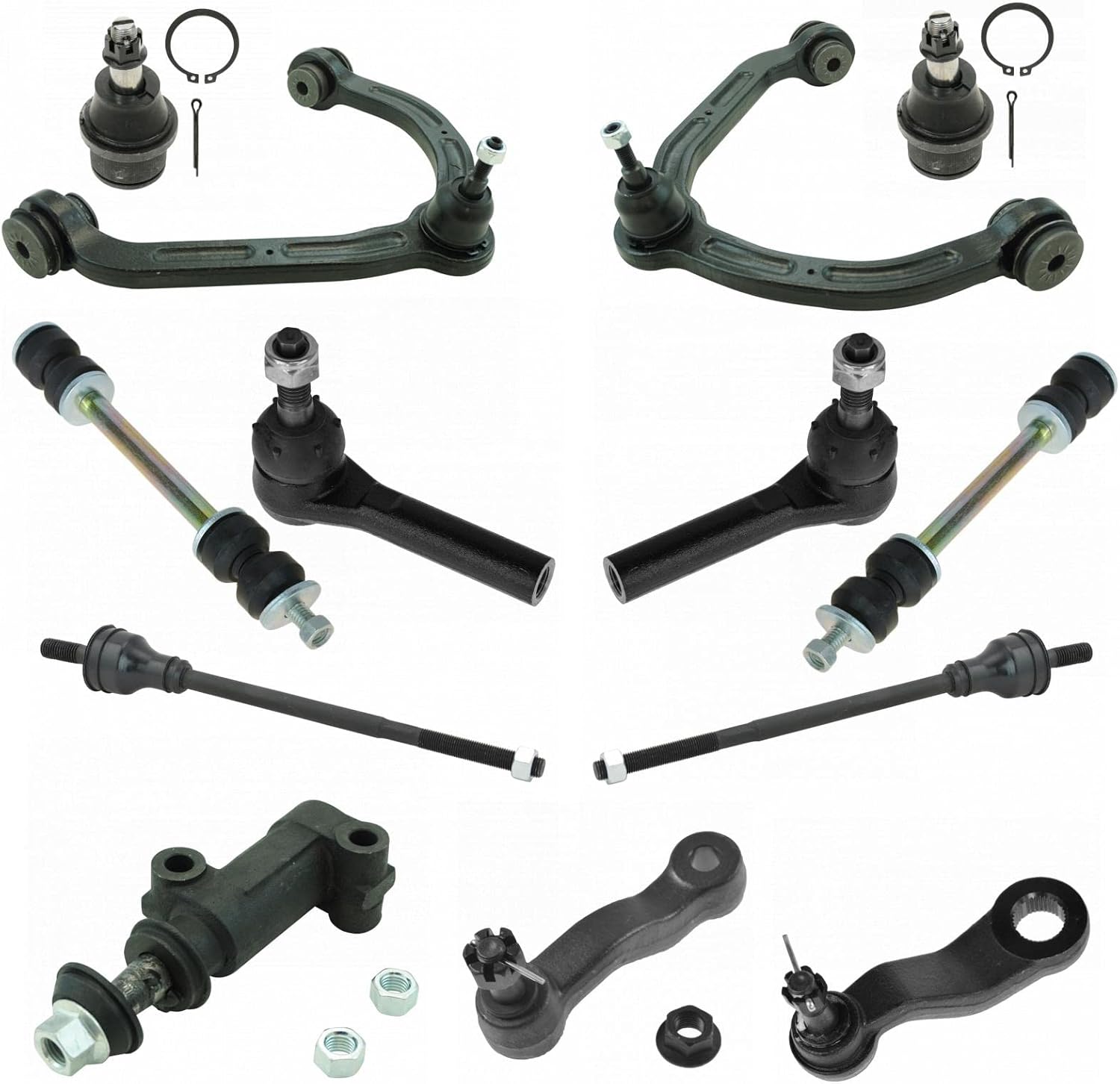 TRQ Front Steering & Suspension Kit Ball Joint Control Arm with Ball Joint Idler Arm Idler Arm Bracket Assembly Pitman Arm Sway Bar Stabilizer Link Tie Rod Compatible with Chevrolet GMC