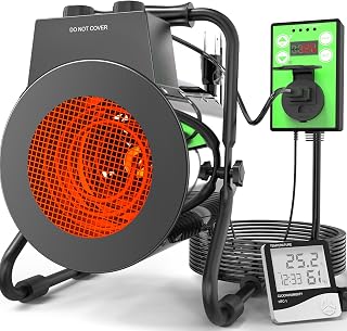 Buyplus Greenhouse Heater with Digital Thermostat, 1500W Outdoor Heaters for Patio, Overheat Protection & 3S Fast Heating, Electric Space Heater for Patio, Garage, Greenhouse, Flower House, Silver