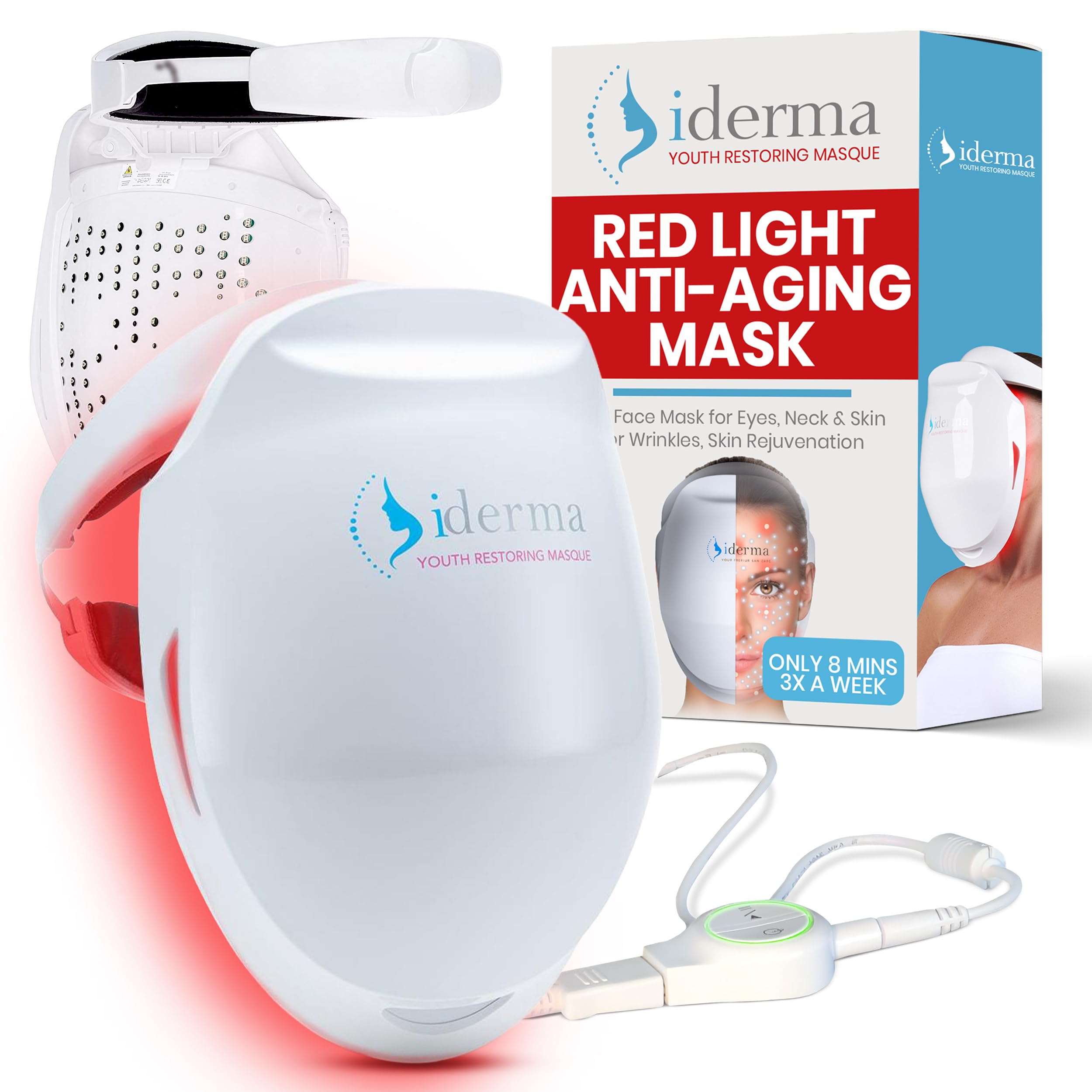 iDerma Red Light Therapy for Face – LED Face Mask for Eyes, Neck & Skin | Infrared Therapy Mask for Anti-Aging, Wrinkles, Skin Rejuvenation (HSA/FSA Eligible*)