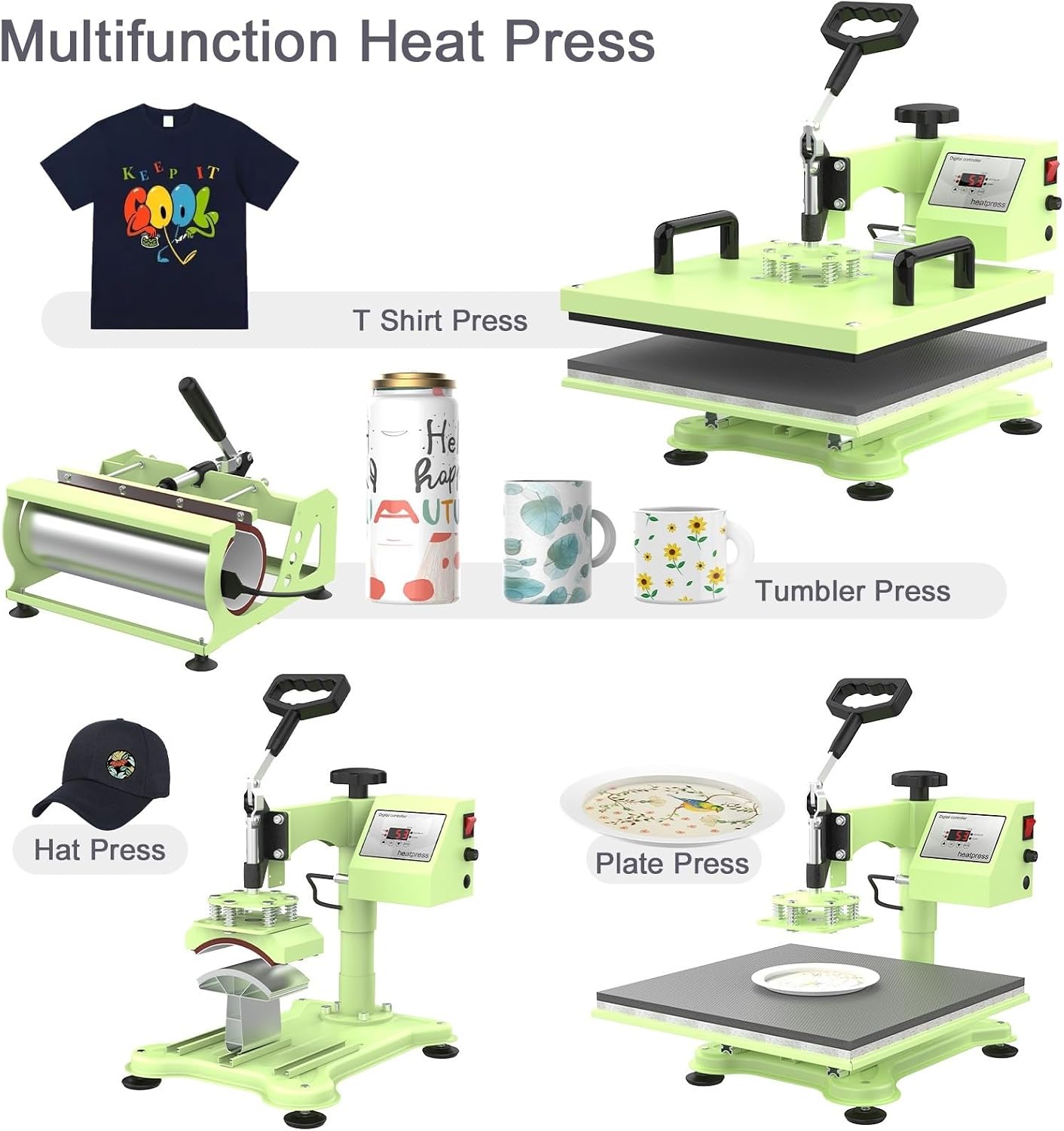 Heat Press, Transfer with 30 Tumbler 360° Swing Away Digital T-Shirt Pressing Coating,Heat Press Machine