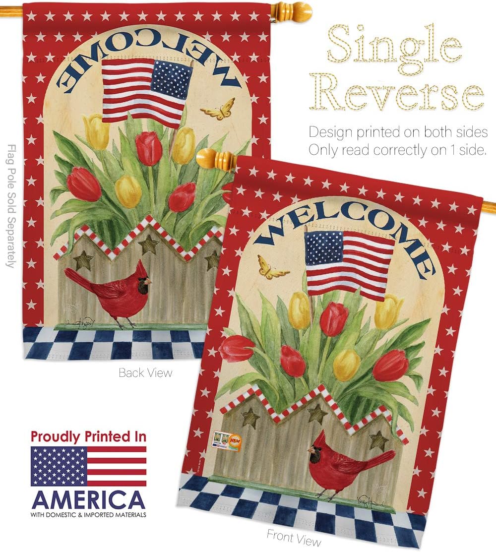 Patriotic Flowers House Flag Americana Star and Stripes Patriotism Independence Memorial United State American Small Decorative Gift Yard Banner Made In USA 28 X 40