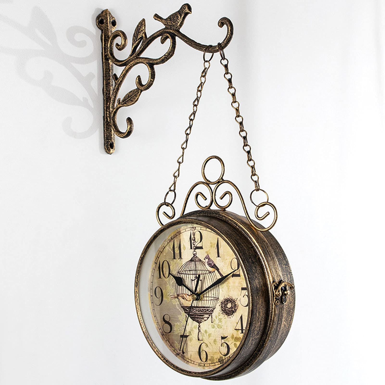 MYUYEE Classic Double Sided Wall Clock, Art Clock Decorative Wall Clock Iron Metal Silent Quiet Grand ntral Station Wall Clock for Garden Home Décor Indoor Outdoor Living Room
