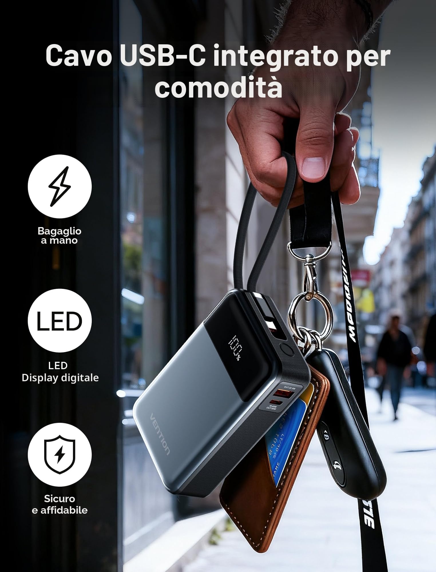 VENTION Power Bank, 20000mAh 65W Caricatore Portatile, USB C Input & Output, Powerbank Caricatore Laptop, para MacBook, Steam Deck, Rog Ally, Dell, HP, iPhone 16/15/14, Galaxy S24/S25, iPad etc