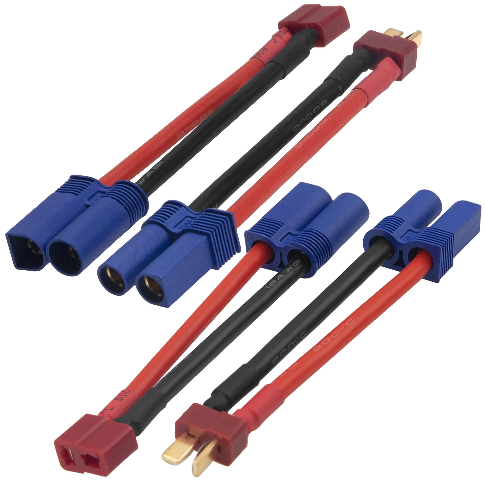 2Pairs Vgoohobby EC5 Style Plugs to T Plugs Male Female Connectors Adapter with 12AWG 8CM Silicone Wire for RC FPV Drone Car Truck Battery Charger ESC