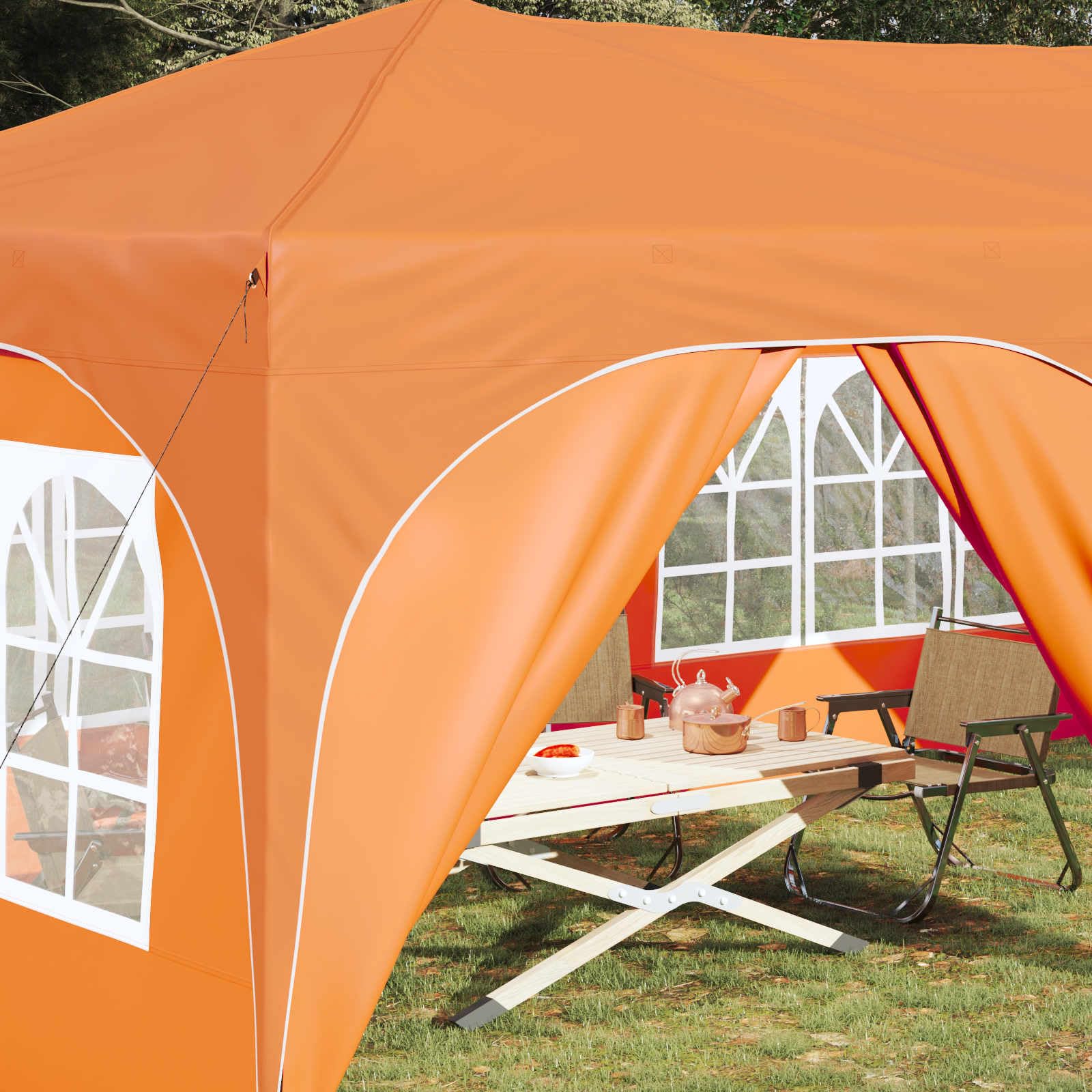 Namiot imprezowy Pop-up z wytrzymałego materiału Oxford 575 x 288 x 245 cm, pomarańczowy, ze stabilnym metalowym stelażem, 6 części bocznych, odporny na warunki atmosferyczne, ochrona przed