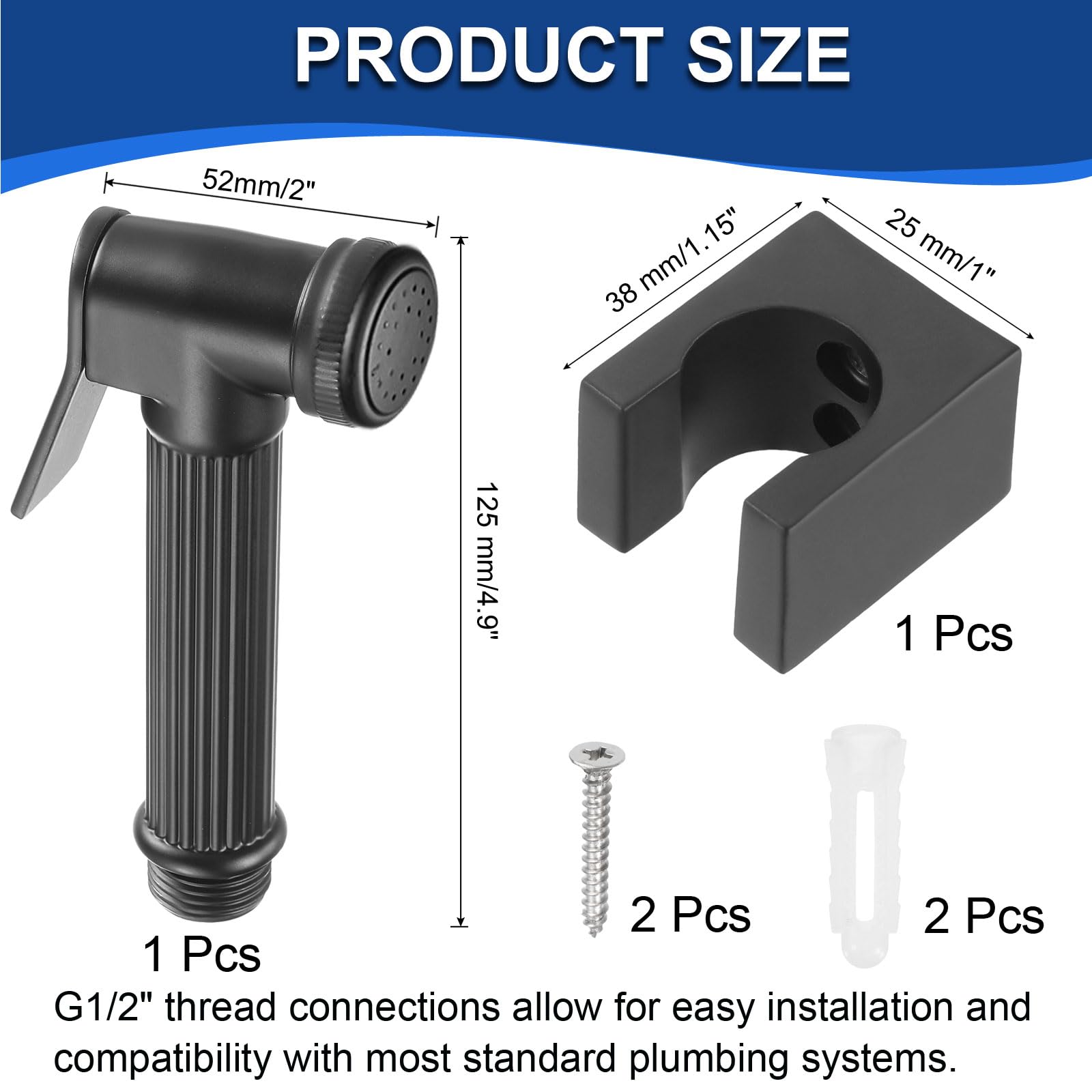 uxcell Handheld Bidet Sprayer Metal Black Adjustable Water Pressure Control Ergonomic Design Wide Application — view 2