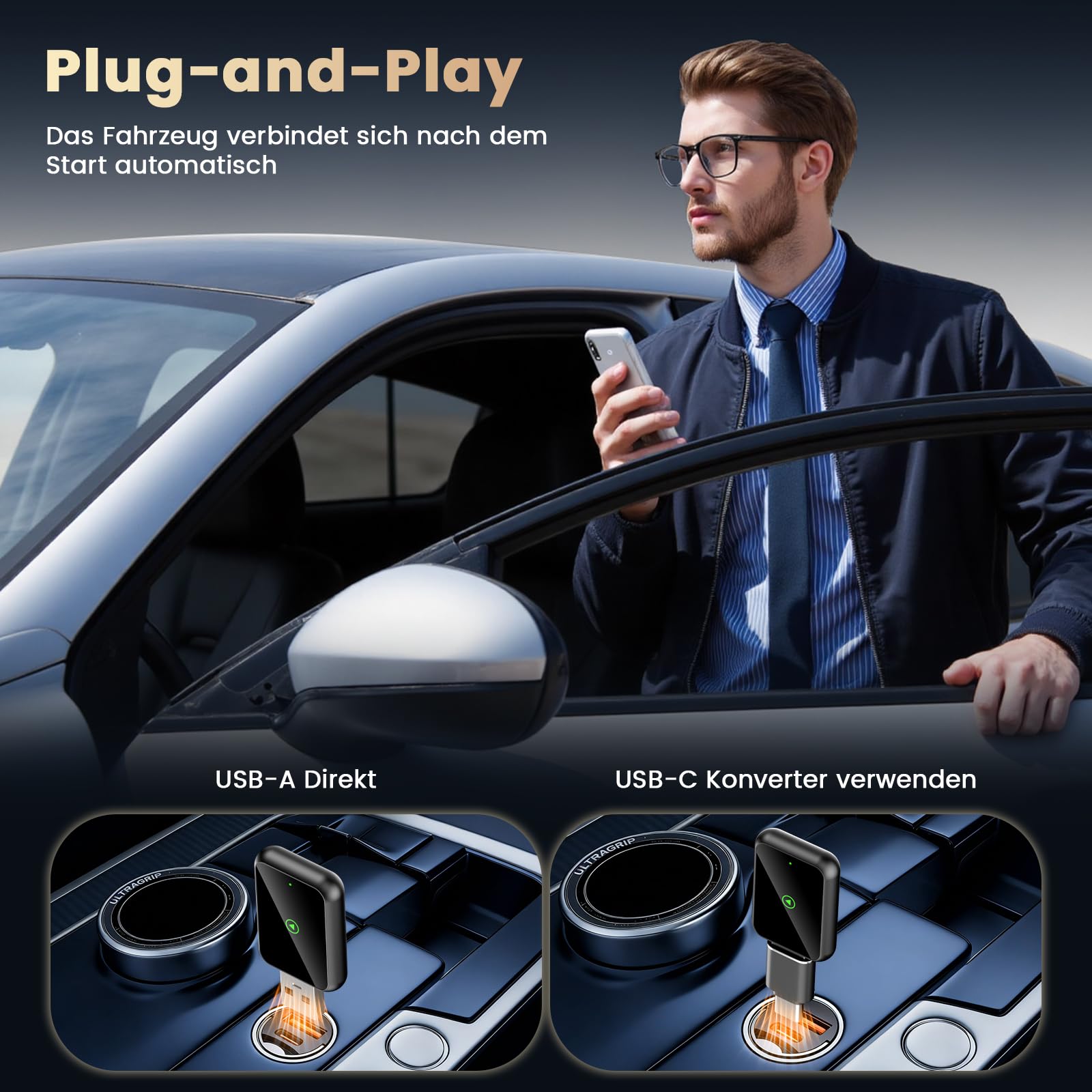 2026 Mini CarPlay Wireless Adapter für Apple CarPlay/Android Auto, Kabelgebunden zu Kabellos, Kompatibel mit iOS 10+ & Android 11+, USB-A/C, Plug & Play, Schnelle Stabile Verbindung, OTA-Updates