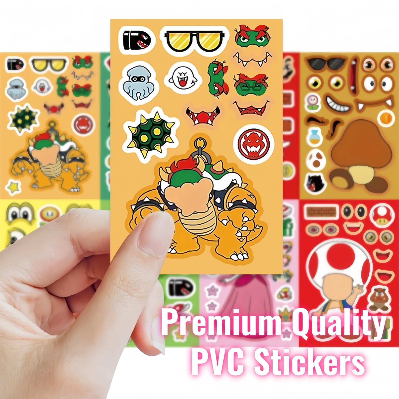 2026 Mario Make a Face Stickers, Cartoon Book Crafts, DIY Party Supplies Favors Your Own Mixed and Matched with Different Designs Characters Birthday Gifts Class Reward Decor （32 Sheets) — view 3