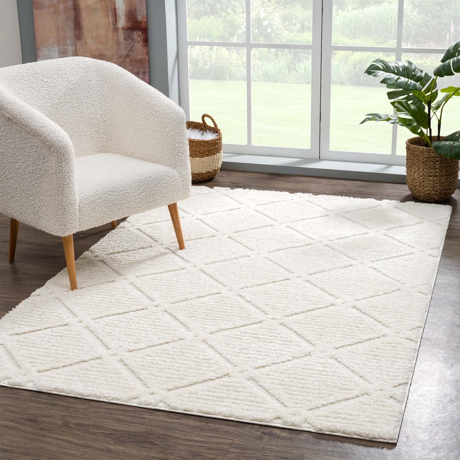Tapis de Salon Bohème Tapis Poils Longs Relief Aspect 3D Tapis Maison de Campagne Boho Toucher Doux - Modele: Amore 01, Dimension: 160x230cm
