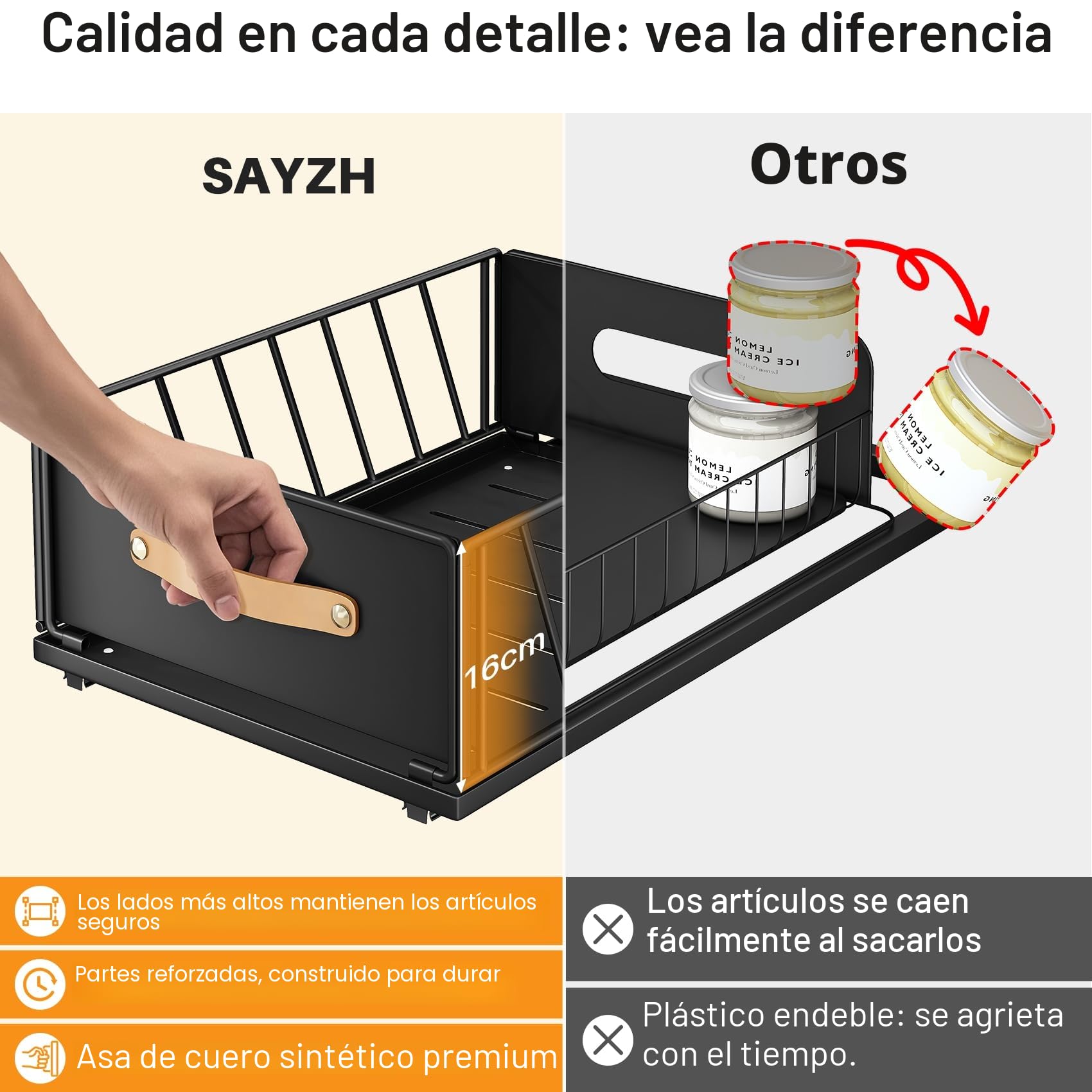 SAYZH Cajón Telescópico, Cajones Extraíbles para Armario de Cocina, Cajón Deslizante Para Alacena, Cajón de Cocina Extensible Desplegable con Mango, 40 cm (Prof.) x 25 cm (Anch.), Negro
