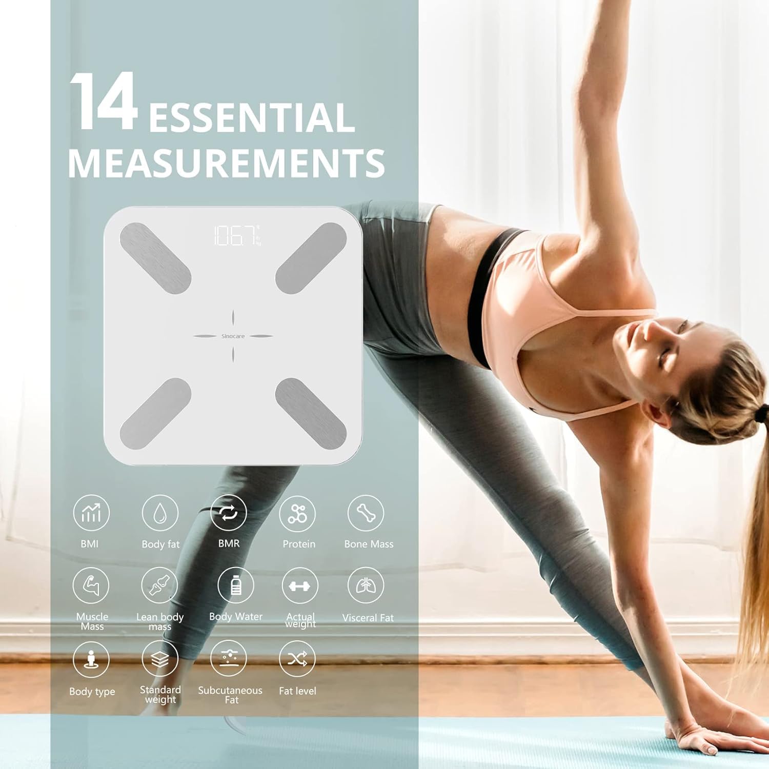 Bilancia pesapersone intelligente impedenziometrica, con calcolo BMI, composizione corporea, connessione bluetooth, compatibile con app iOS e Android. Portata 180kg, precisione 0,1kg