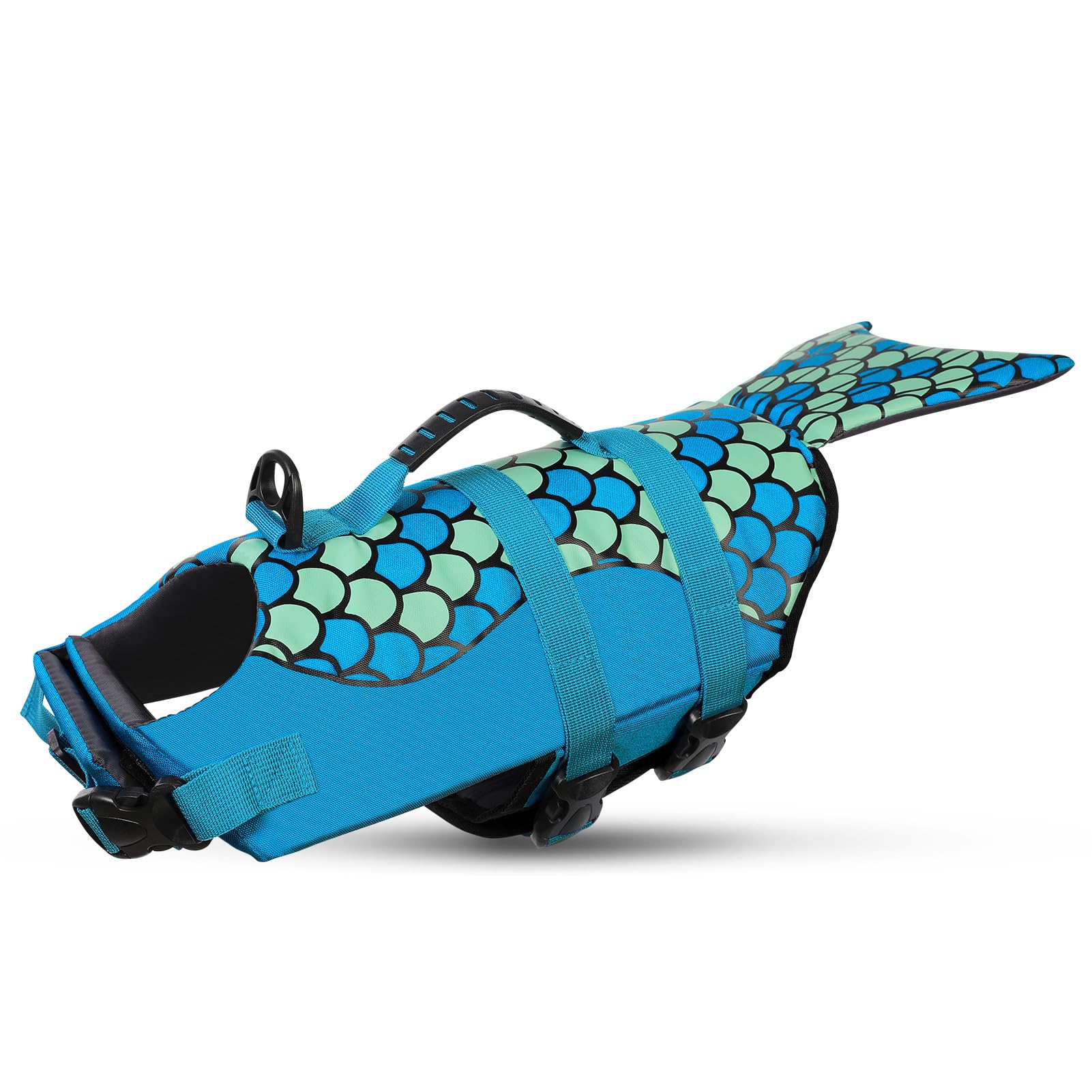 Queenmore Mermaid Dog Life Jacket, Dog Life Vest for Swimming, Dog Floating Vest, Lightweight Dog Swimming Vest, High Buoyant Dog Life Jackets for Small, Medium, Large Dogs (Blue,L)