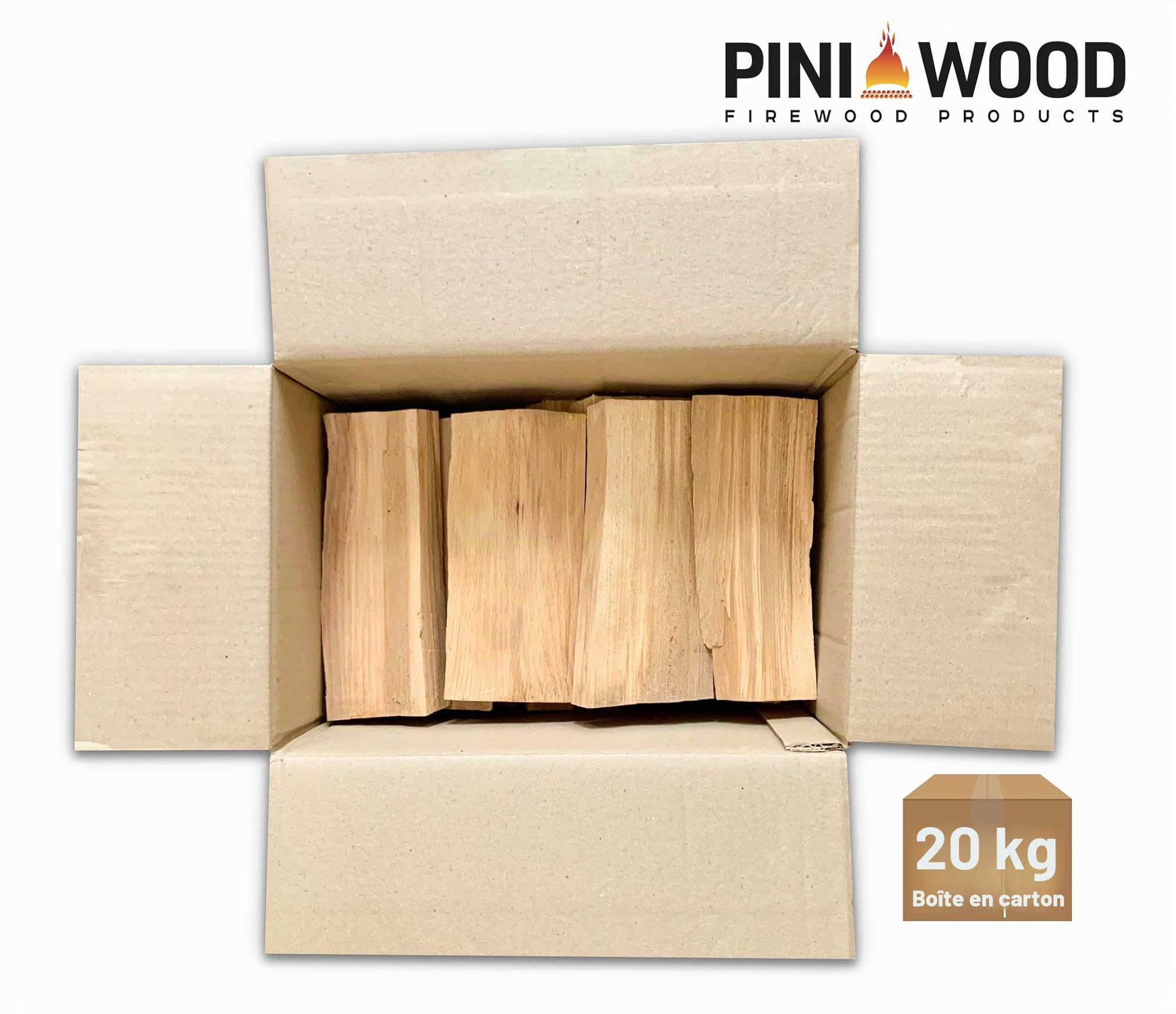 PINI Bois de barbecue sans écorce - hêtre - 20 kg - Bois de chauffage d'environ 25 cm pour four à pizza, barbecue, fumoir, cheminée, brasero