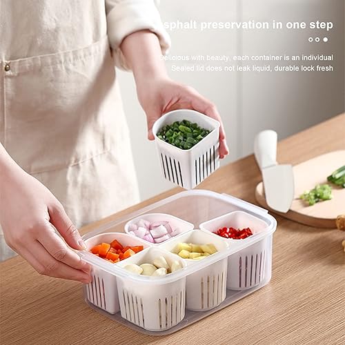 Miniatura 4 de Organizador de refrigerador, bandeja dividida para verduras con tapa, contenedores de plástico divididos para almacenamiento de vegetales,