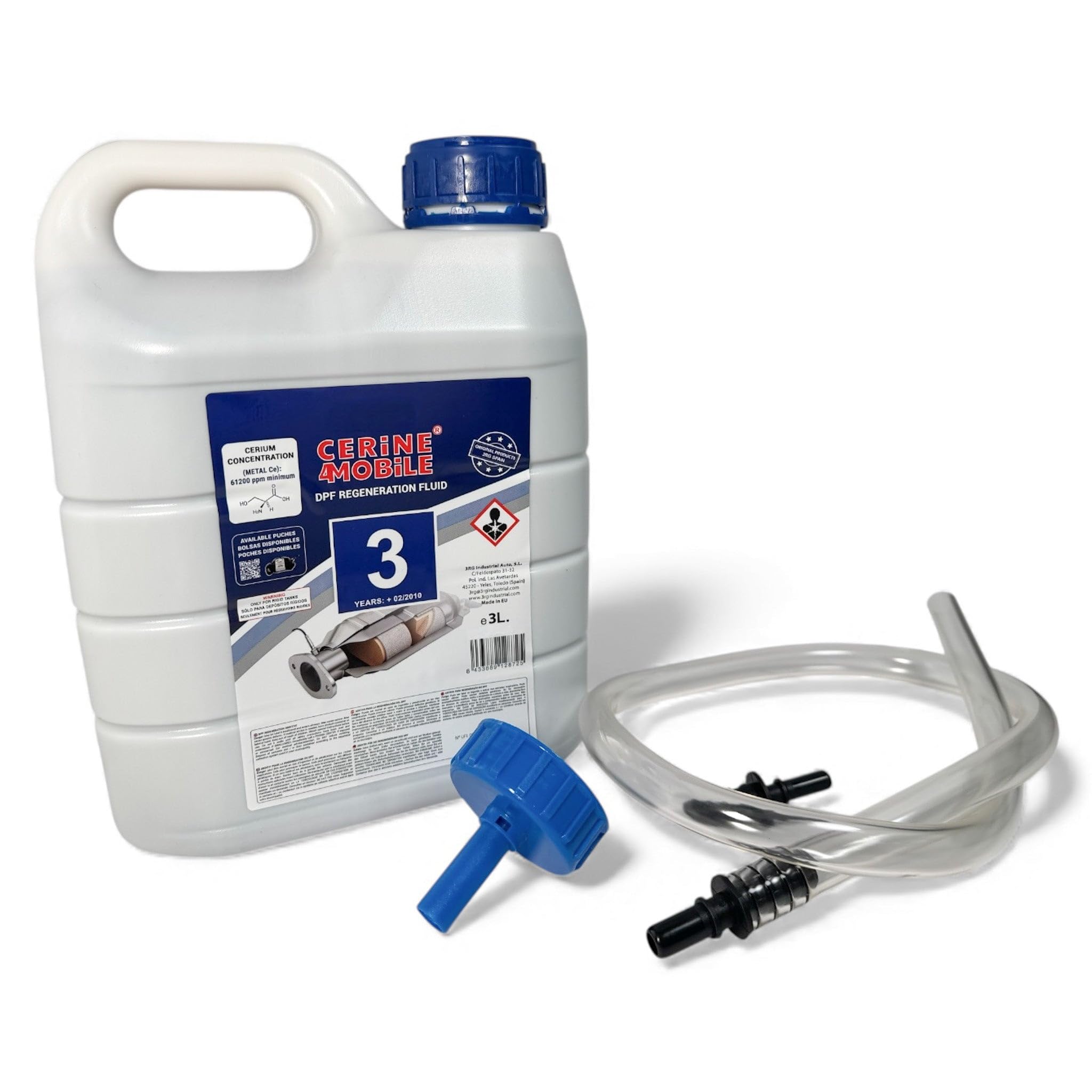 3L Bidon Additif DPF FAP Cérine Powerflex BLEU avec Tuyau Remplissage compatible pour C3 C4 C8 DS5 BERLINGO 3008 5008 RCZ PARTNER EXPERT (2010-) OEM 9736A0