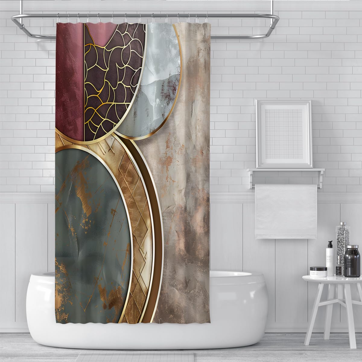 Rideau de douche art patchwork géométrique rétro chic W180xL180 cm