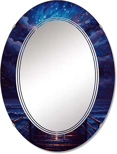 DesignQ Luz al final del muelle durante la noche tormentosa III espejo de tocador, espejos de baño, espejos de pared para sala de estar, dormitorio,