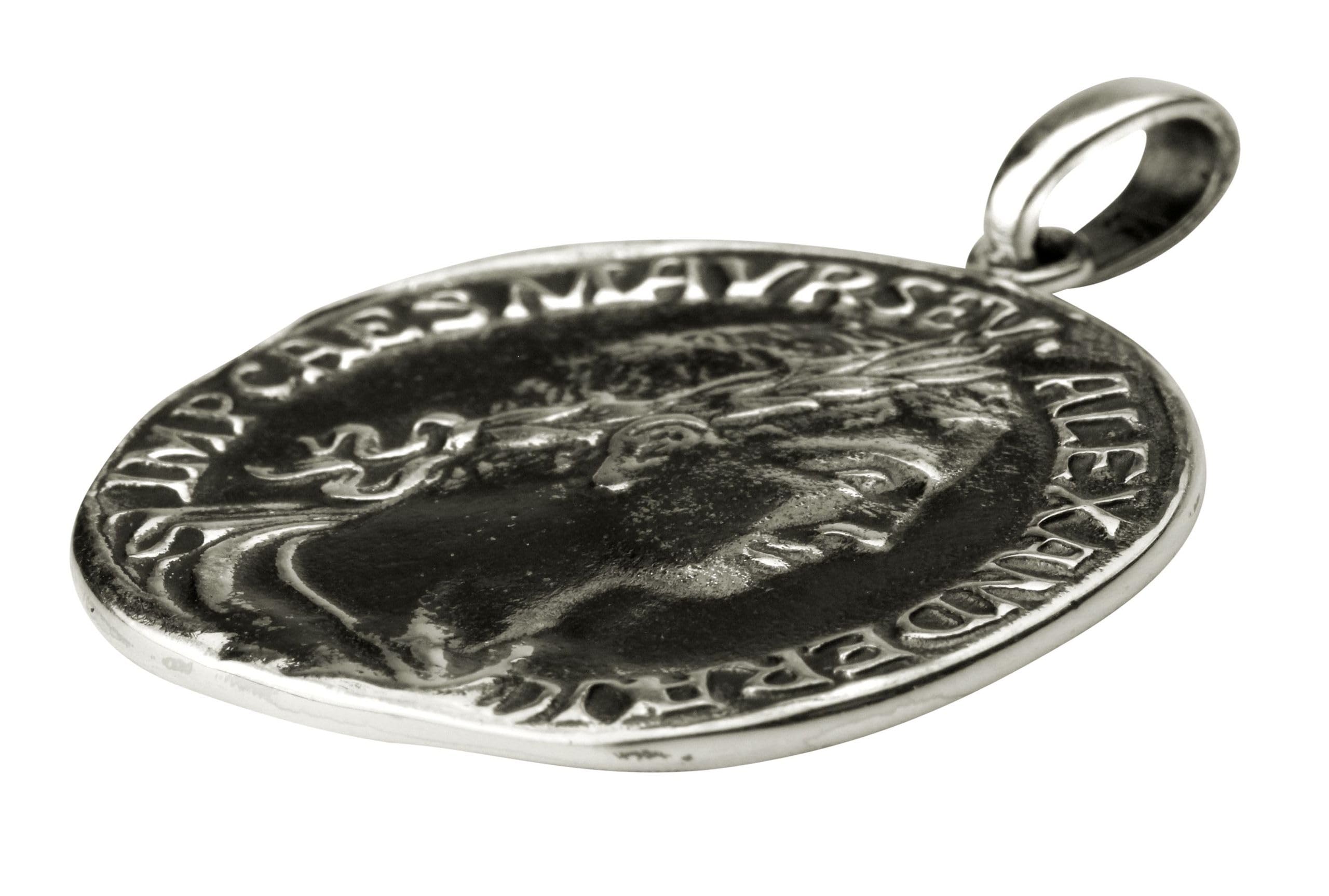 SILBERMOOS Damen Anhänger Münze Nachbildung antik römisch Kaiser Caesar rund geschwärzt 925 Sterling Silber
