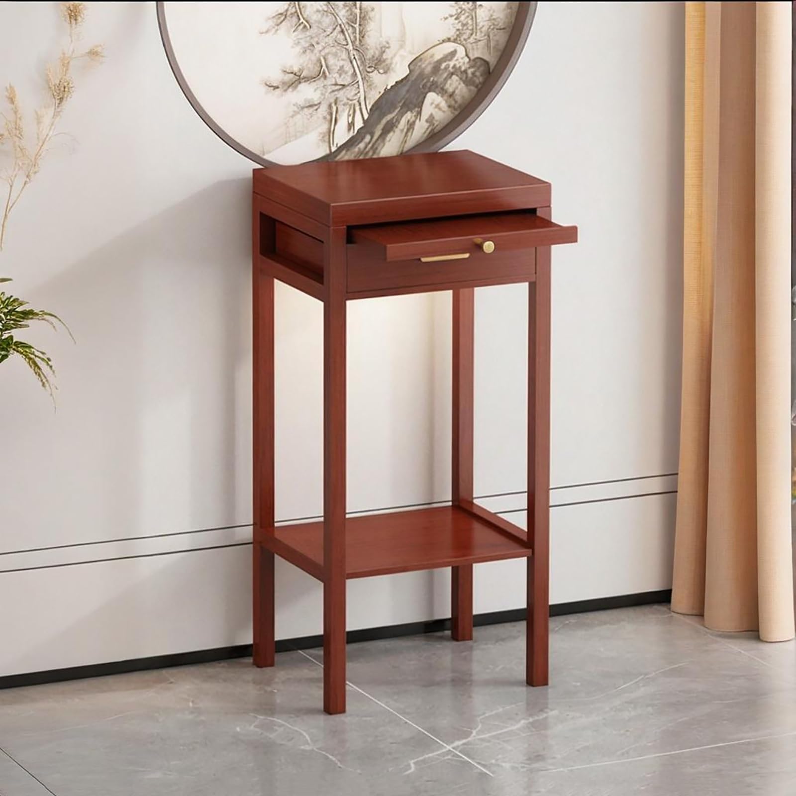 JNTFNE Personal Shrine Meditation Table, Altar Table with Drawer, Pooja Cabinet Pull-Out Storage Board, Bamboo Prayer Shelf, for Living Rooms, Shrines, Temples(Reddish Brown,40cm/15.7in)
