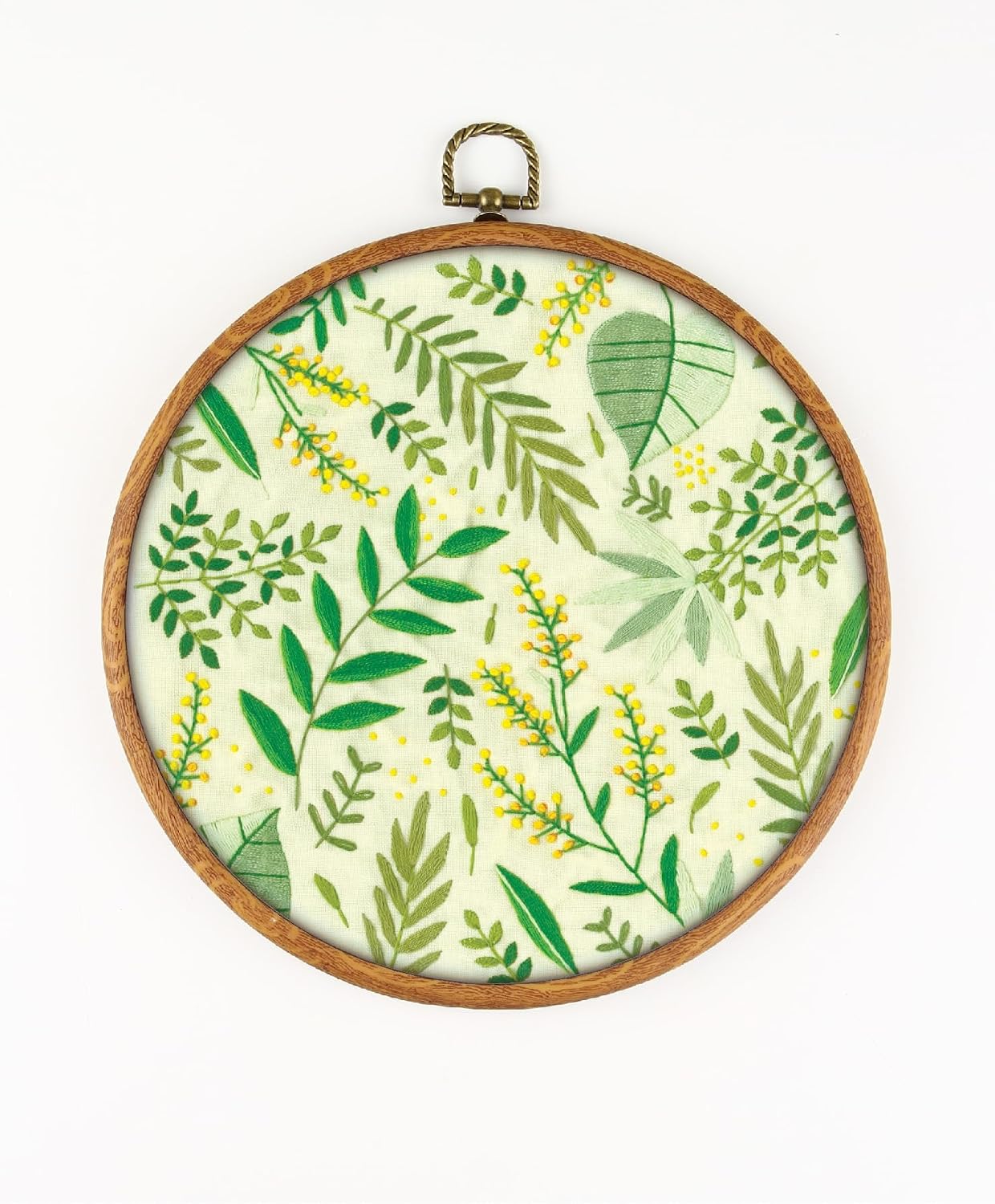 Colorful Leaves EM441 - DIY Embroidery Kit. Set of Threads, Needles, Stamped Cloth, Needle Threader, Embroidery Clippers and Printed Color Pattern Inside.