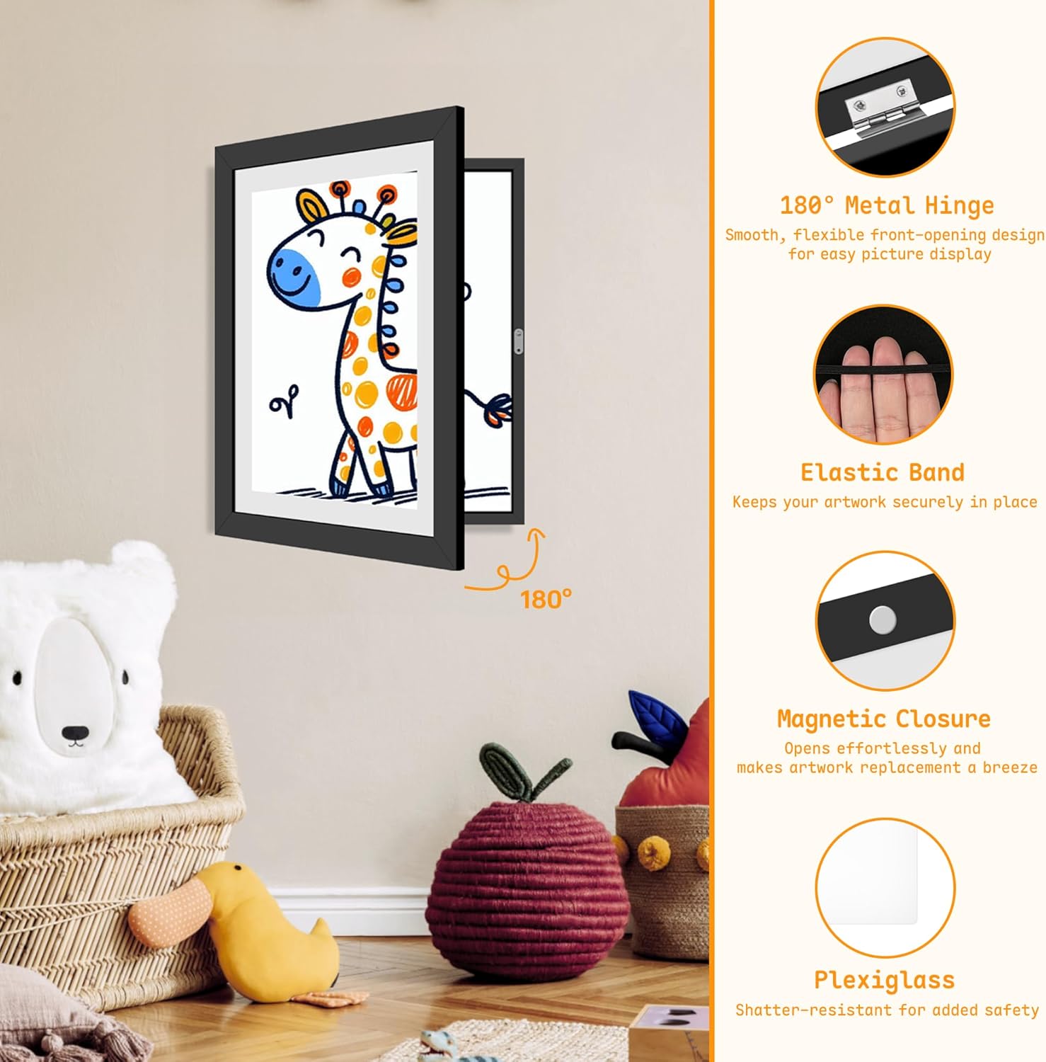 4 Pack Kids Artwork Frames Changeable 8.5 x 11 Inch Children Art Projects Children Art Frames Front Opening Picture Display Frame Holds 150 Drawings for Craft Storage, Room Decor, Portfolio, Black