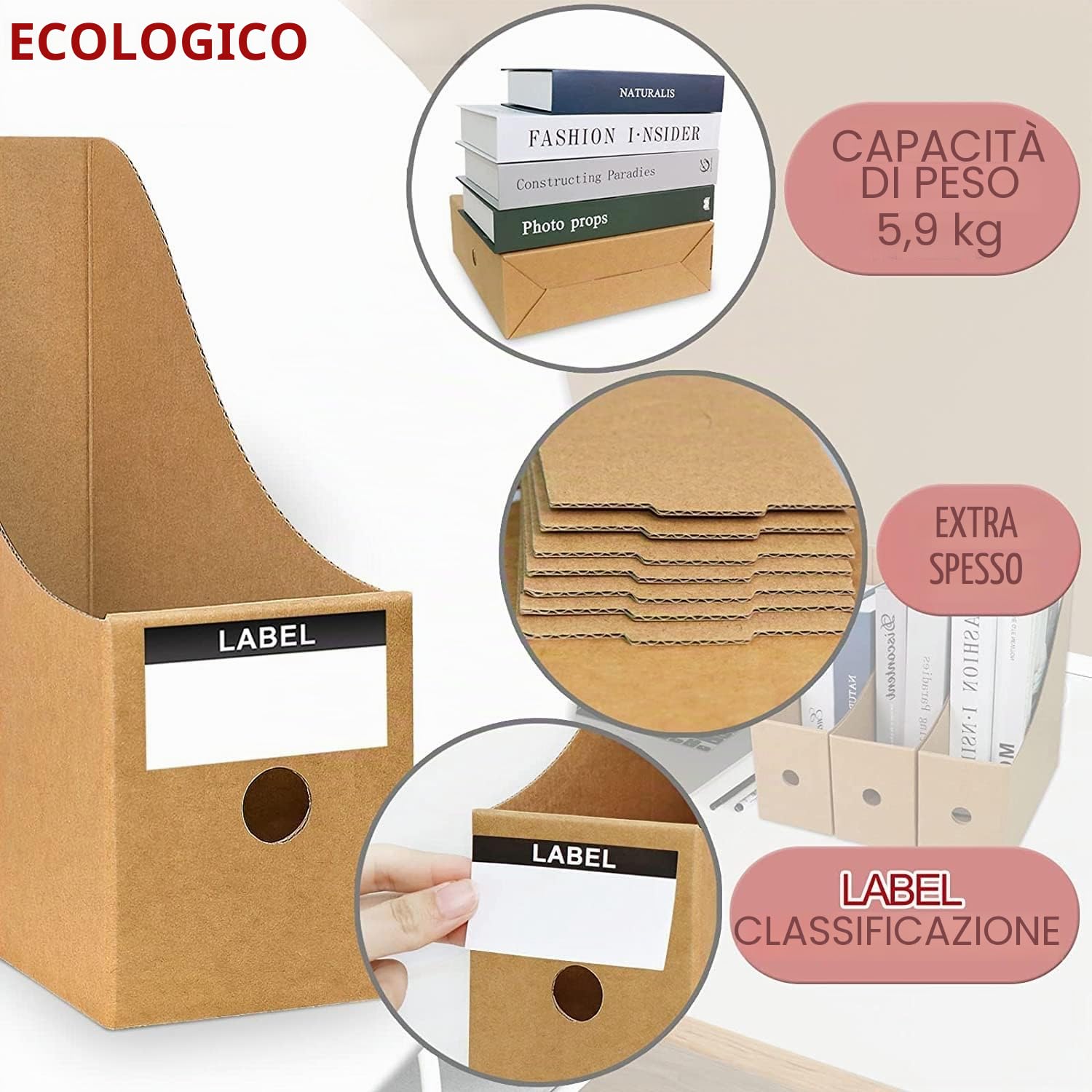 KAHEIGN 12 Pezzi Portariviste, 26cm x 9cm Portariviste in Cartone Kraft Scatola per Documenti di Cancelleria Divisore Organizzatore di File A4 per Scuola L'ufficio Domestico File L'archiviazione