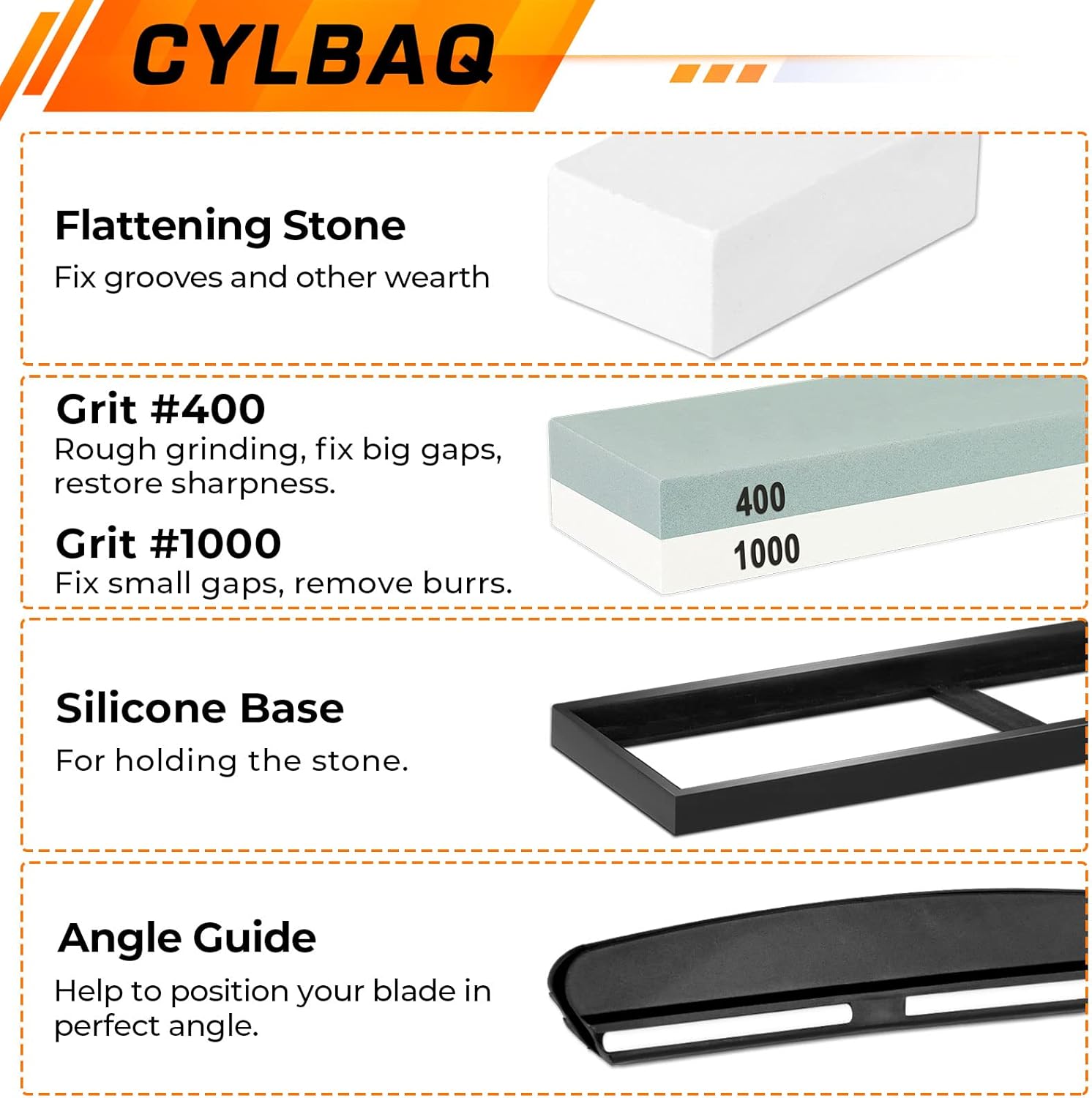 CYLBAQ Premium Sharpening Stone Set, 400 1000 Grit Dual Side Whetstone