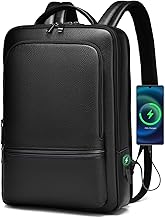 DOOMUS Men's Business Backpack, Genuine Leather, Waterproof, USB Charging Port, Large Capacity, Multi-functional, Business, Leather, Backpack, Travel Backpack, Commuting to Work or School, Business