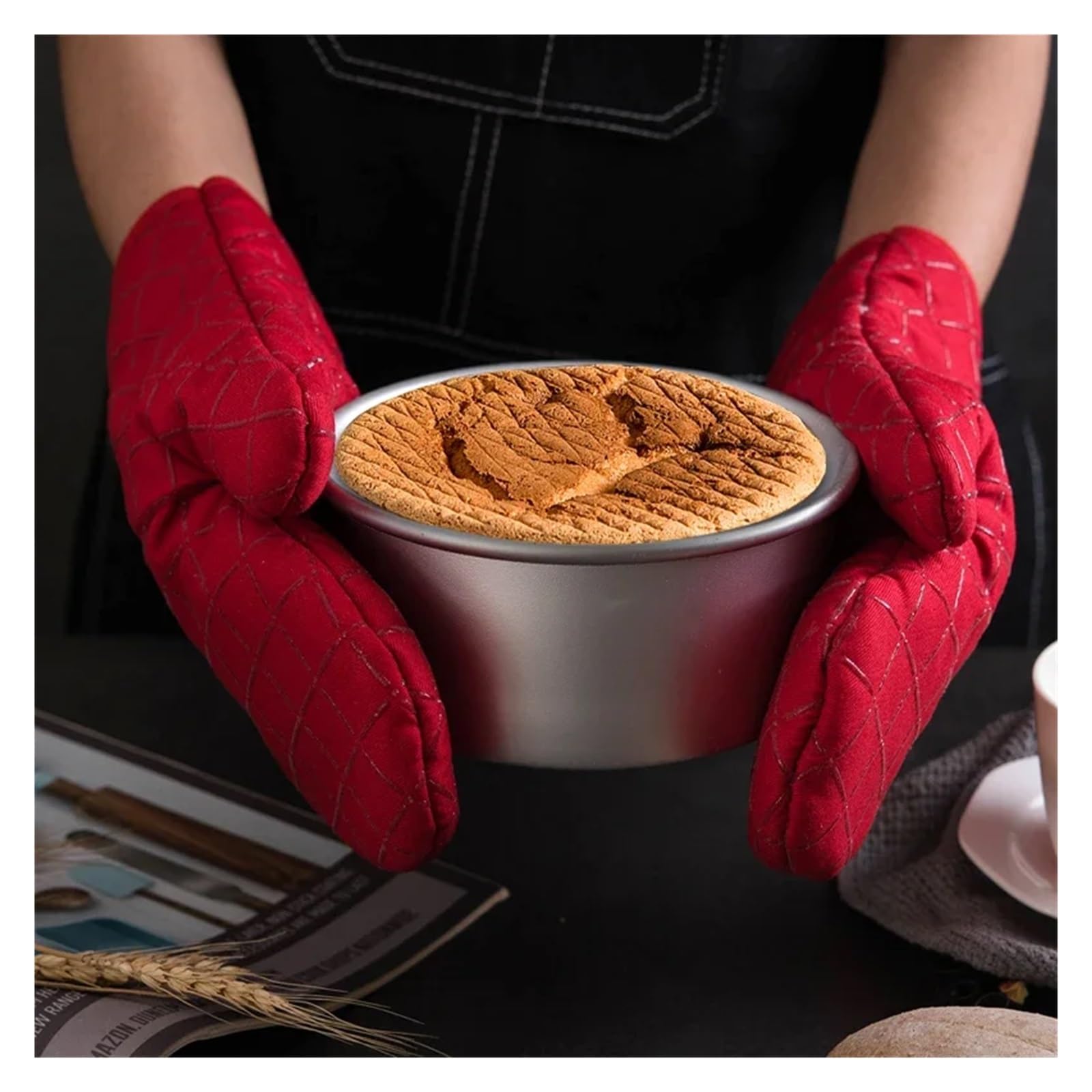 Rękawice kuchenne odporne na wysoką temperaturę, Rękawice kuchenne 2 szt. Antypoślizgowe, silikonowe, bawełniane, wielokolorowe, do pieczenia na gorąco, grillowania(Red 2pcs)