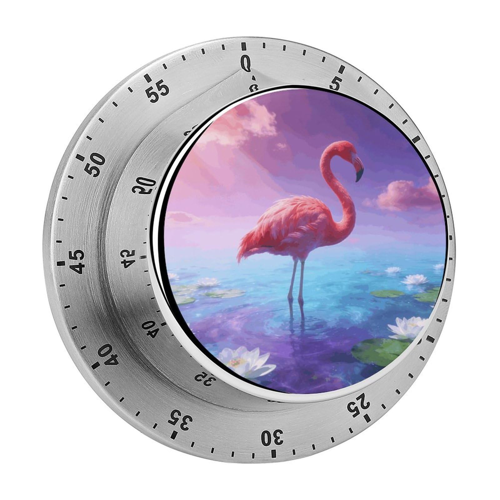 Flamingo Mechanical Kitchen Timer, Magnetic Stainless Steel Countdown Timer, Loud Alarm Cooking Timer for Baking, Cooking, Fitness, Classroom, No Battery Needed