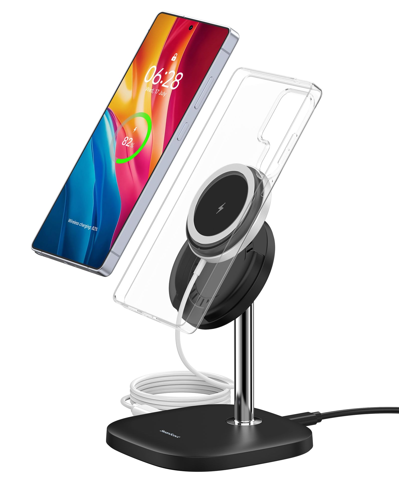 Magnetic Charger Stand for Samsung S26 Ultra/S26+/S26/S25/S24, Detachable Wireless Charging Station Compatible with MagSafe fo riPhone Air/17/16/15/14/13/12