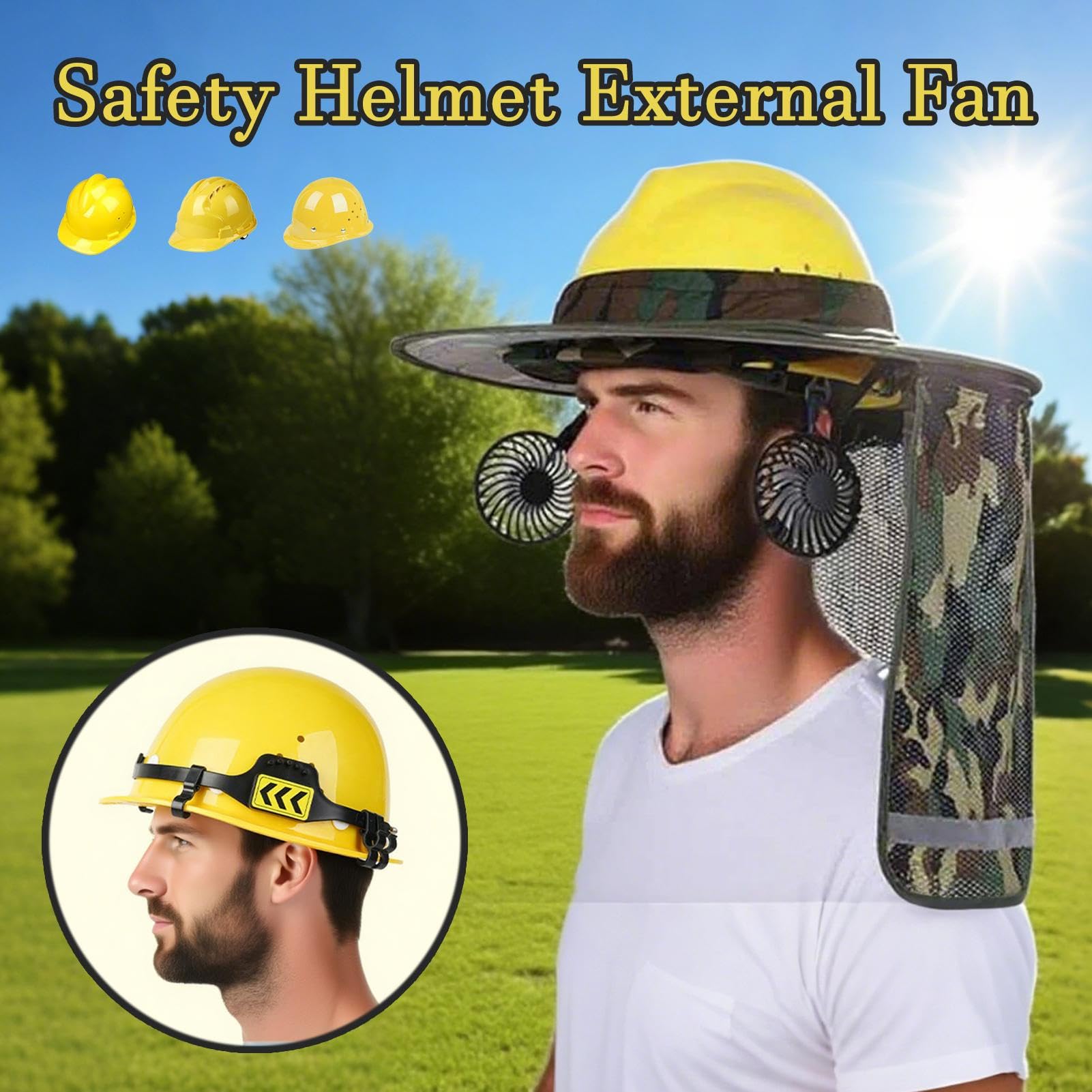 Ventilador De Casco De Seguridad: Equipo De Refrigeración ABS, Dispositivo De Casco De Seguridad Ajustable De 3 Velocidades, Accesorio De Luz LED | Ventiladores Portátiles De Construcción Para El