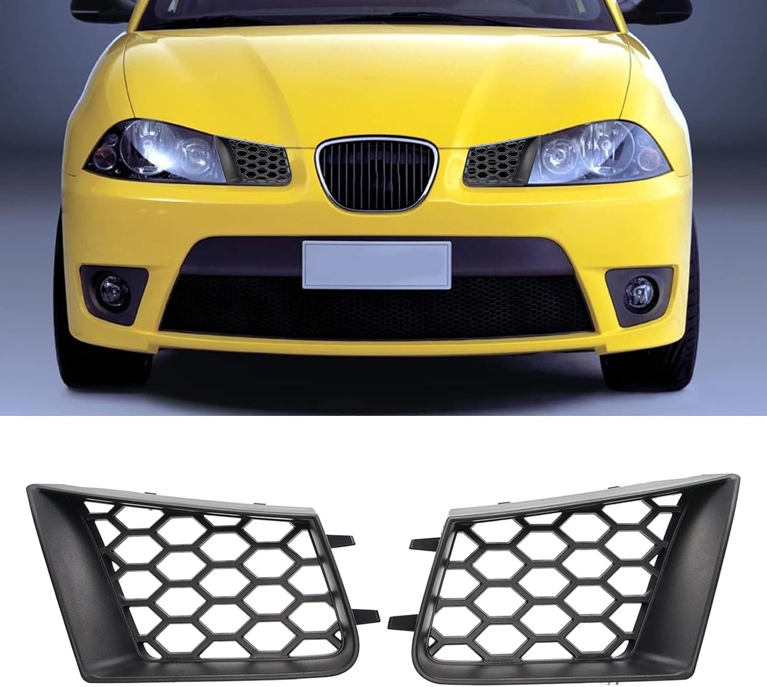 Aramox 2pcs Front Bumper Upper Grill Left Right Glossy Black Fog Light Grille Lamp Cover Replacement for Cordoba 6L 2002?2009