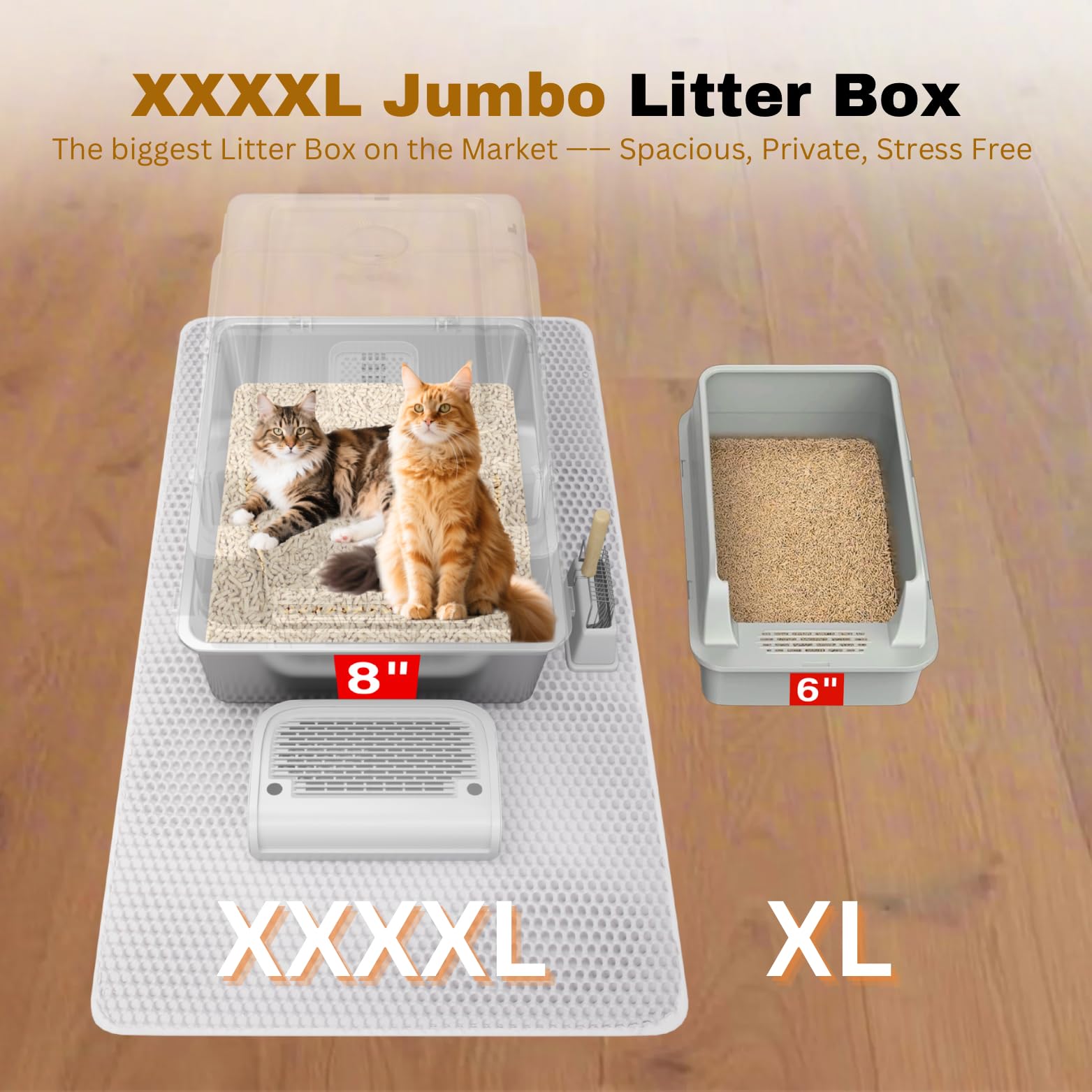 XXXXL Jumbo Stainless Steel Litter Box with Lid for Maine Coon, 28" L x 20" W x 19" H Extra Large Stainless Steel Cat Litter Box for Big Cat and Multi-Cats Families,Non-Sticky, Anti-Leakage - image 3