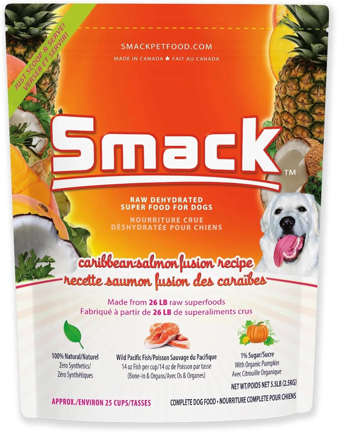 Smack Pet Food Organic Raw Dehydrated Dog Food Grain-Free, Gluten-Free, Raw Food for Dogs (Caribbean Salmon Fusion, 5.5 Pound)
