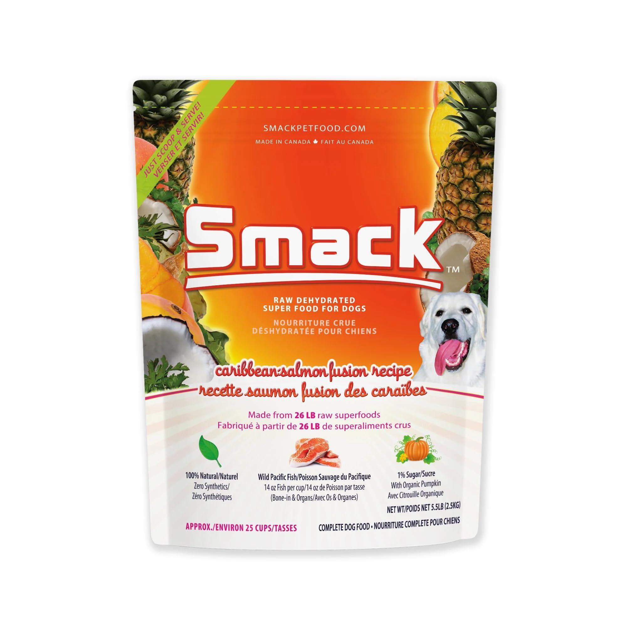 Smack Pet Food Organic Raw Dehydrated Dog Food Grain-Free, Gluten-Free, Raw Food for Dogs (Caribbean Salmon Fusion, 5.5 Pound)