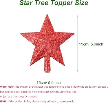 2 Pack Glittered Small Christmas Tree Topper Xmas Mini Star Treetop for Small Christmas Tree Decorations, Red and Blue