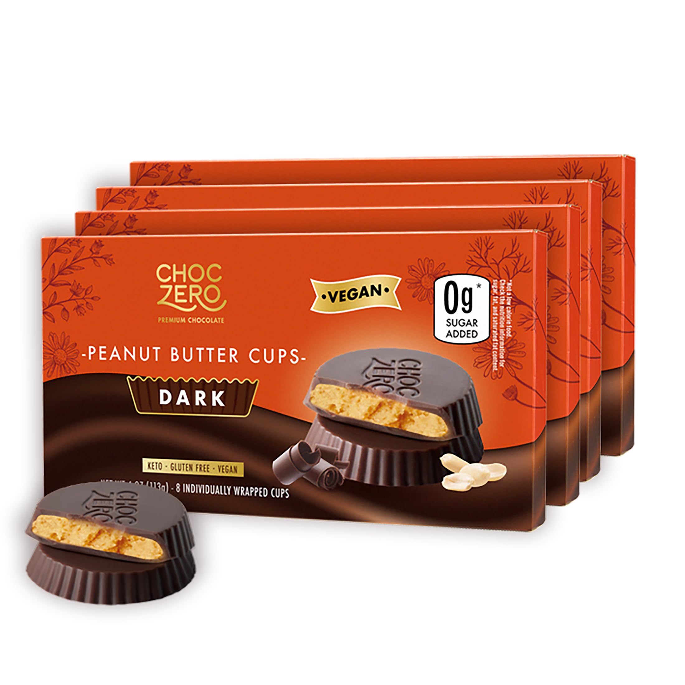 ChocZero Dark Chocolate Peanut Butter Cups, Vegan, Sugar Free, Low Carb, Gluten Free, 4 Ounce (Pack of 4), 32 Cups Total