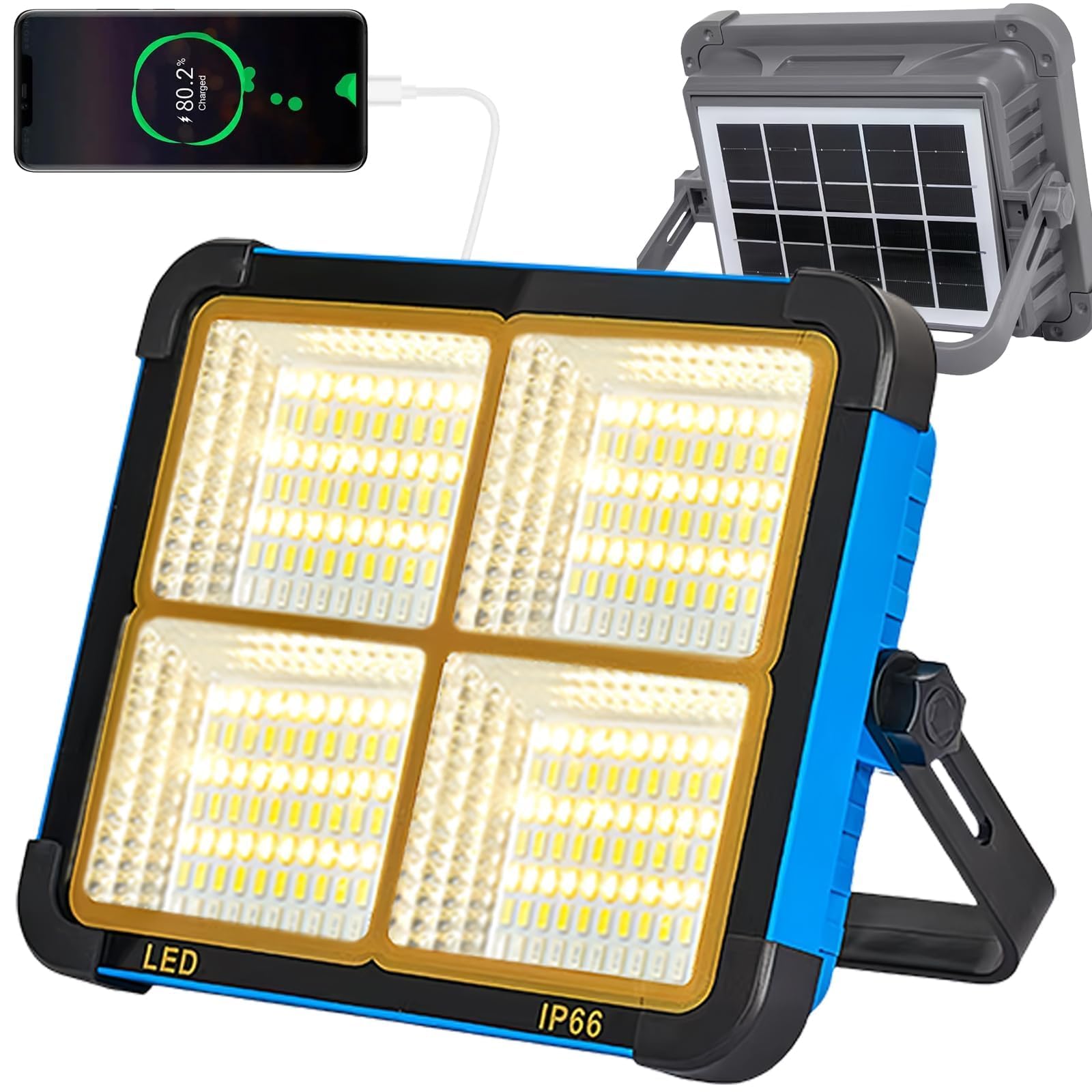 Led-bouwlamp, 120 W, accu, zonne-werklamp, draagbaar, 32000 lumen, 24000 mAh accu, werklamp, USB-oplaadbaar, 5 lichtmodi, campinglamp, draagbaar, voor noodgevallen, bouwplaats, camping
