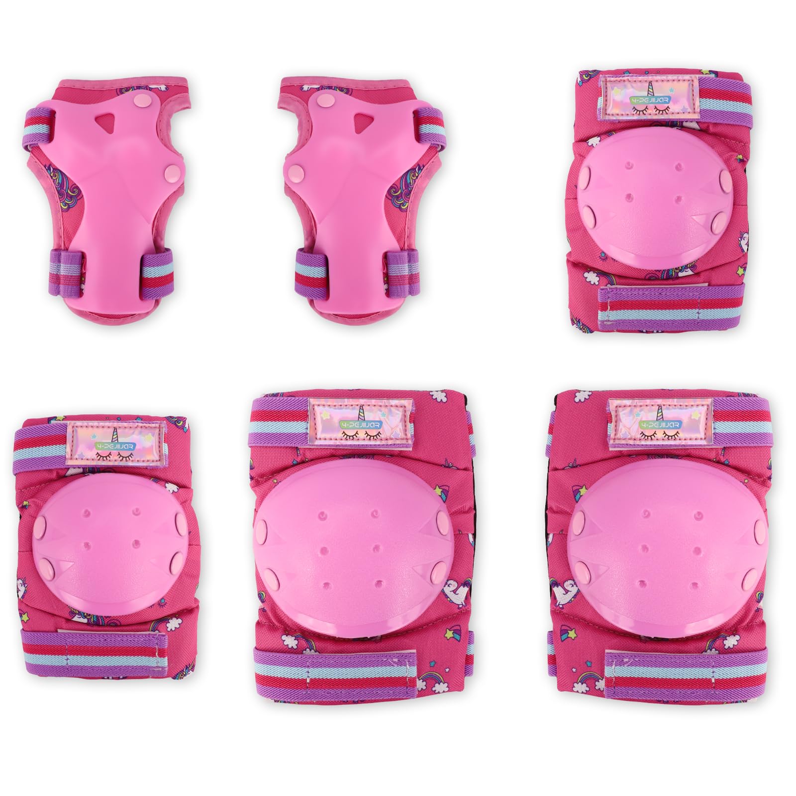 Knee Pads for Kids Unicorn Knee and Elbow Pads Set with Storage Bag Protective Gear Set with Wrist Guards for Skating Rollerblading Cycling Bicycle for Kids Girls Toddler (Pink 3-6 Year)